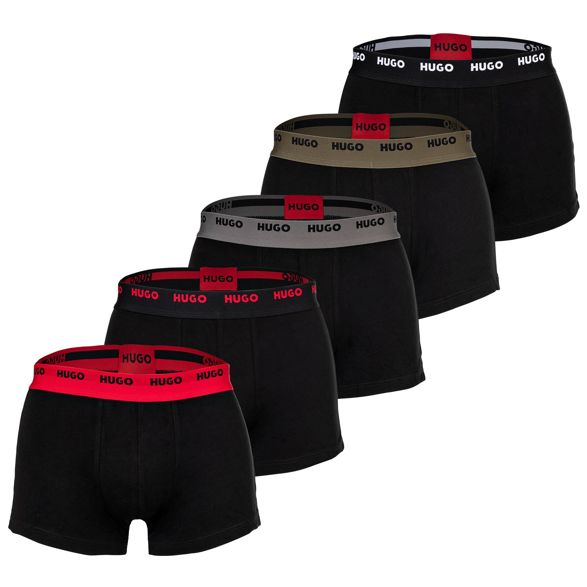 HUGO Herren Boxershorts, 5er Pack - Trunk Five Pack, Logo, Cotton Stretch