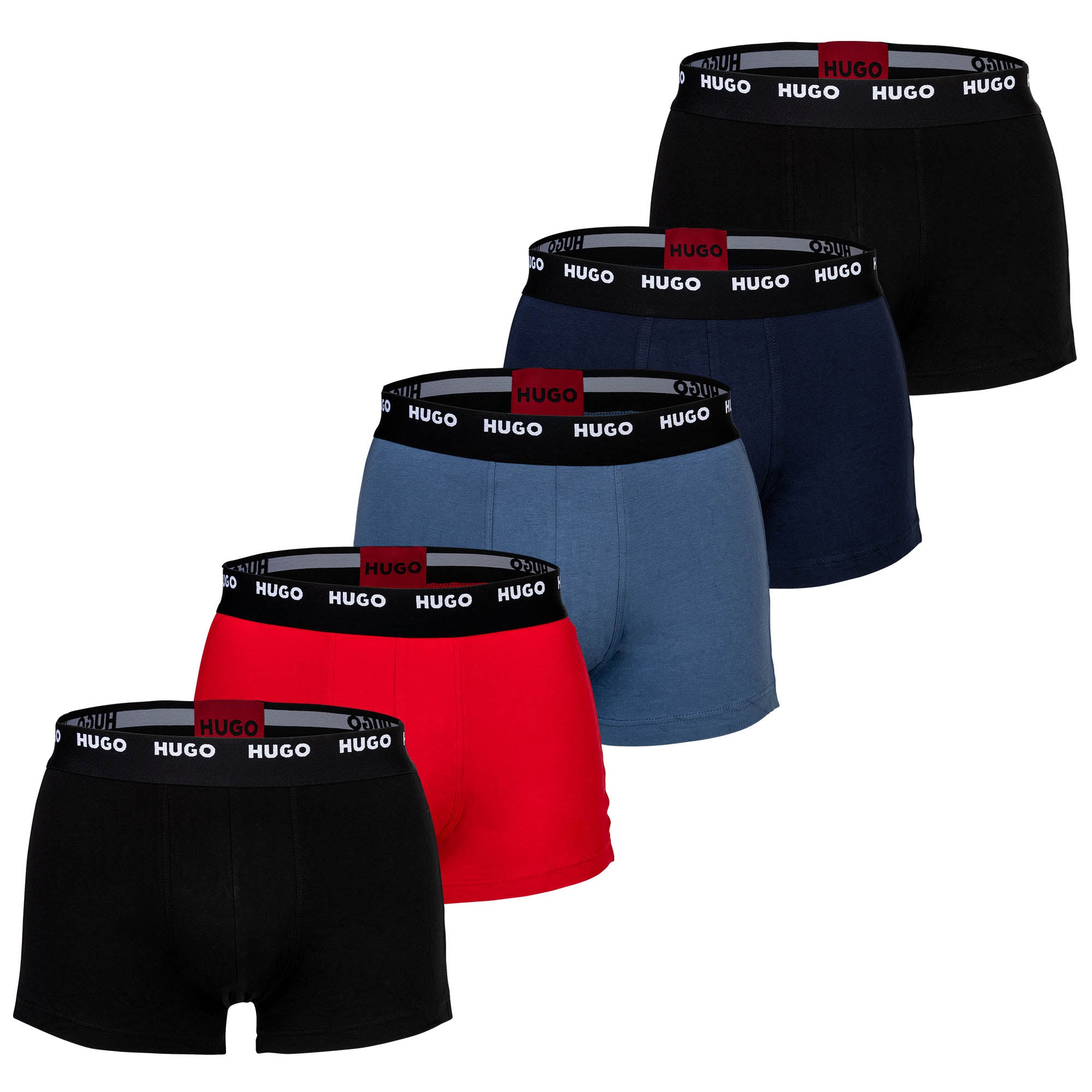 HUGO Herren Boxershorts, 5er Pack - Trunk Five Pack, Logo, Cotton Stretch