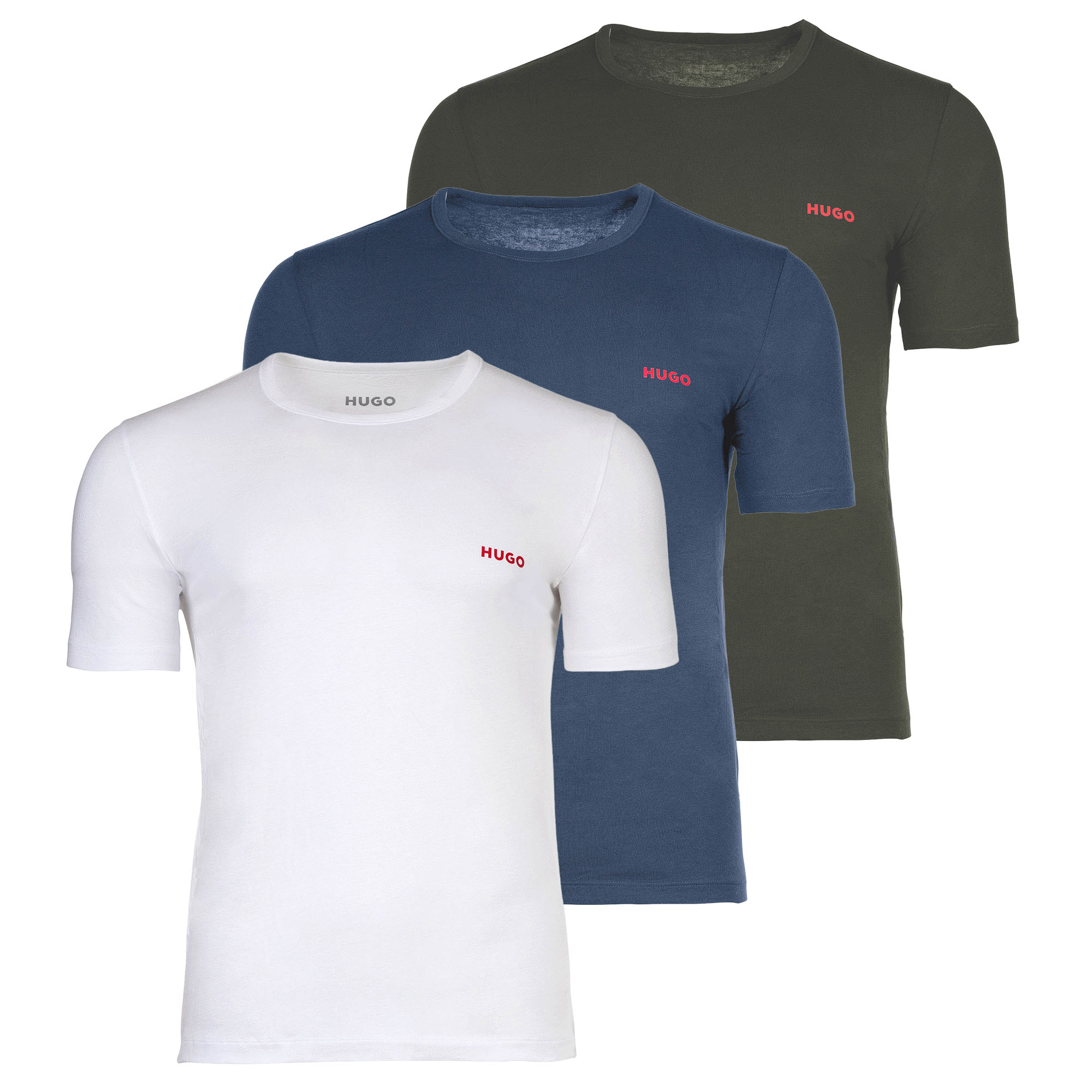 HUGO Herren T-Shirt, 3er Pack - Rundhals, Kurzarm, Logo, Baumwolle, uni