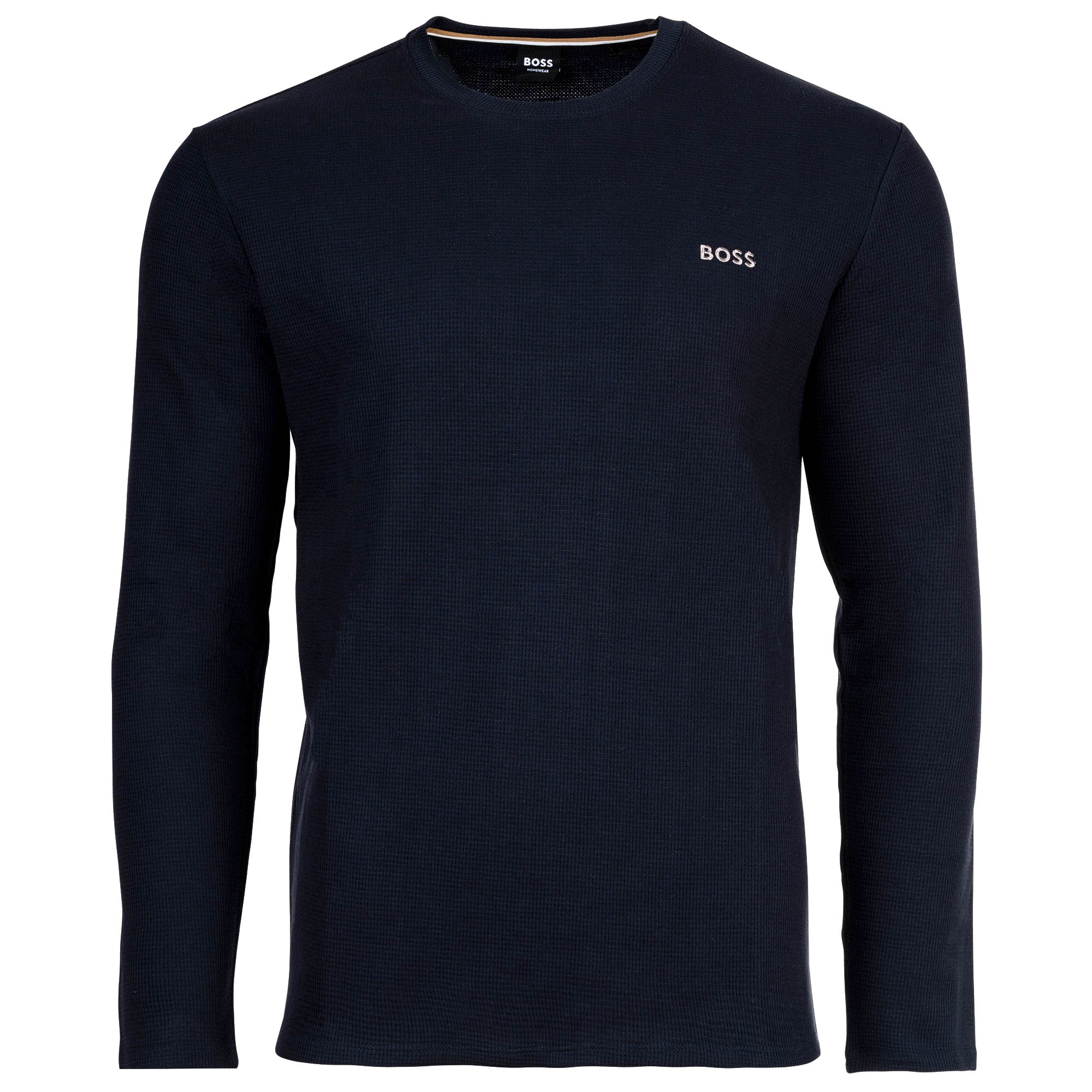 BOSS Herren Langarmshirt, Waffeloptik -  Waffle Longsleeve, Langarmshirt, Rundhals, Logo, Baumwollmischung