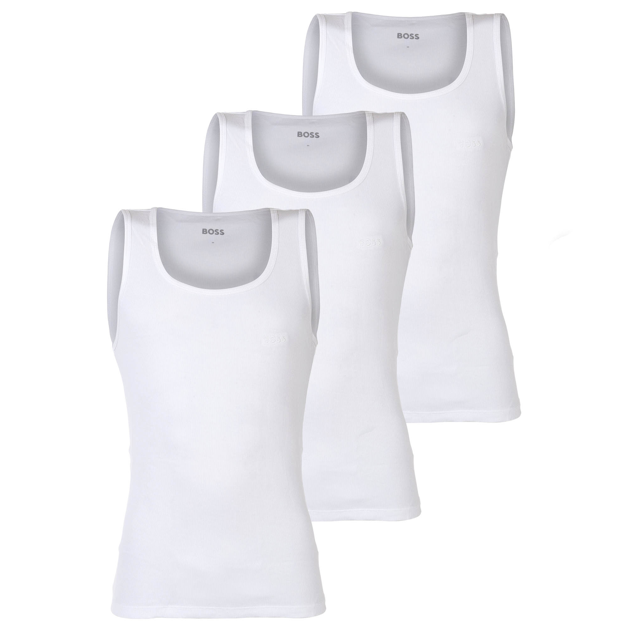 BOSS men's vests, 3-pack, ribbed - Tank Top RibClassic, round neck, cotton