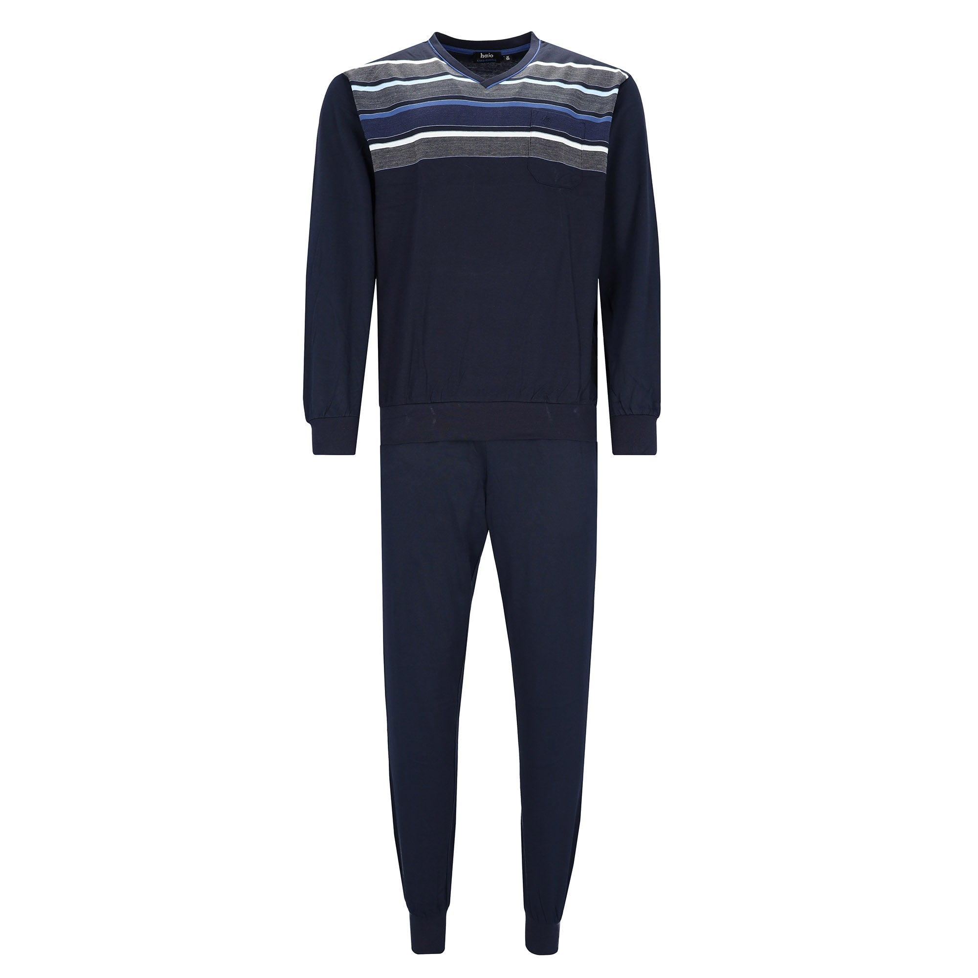 hajo Herren Schlafanzug, lang -  Klima-Komfort, V-Neck, Bündchen