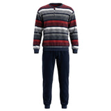 hajo Men’s Long Pyjamas - Terry, Cotton Blend, Button Placket, Stripes, Cuffs