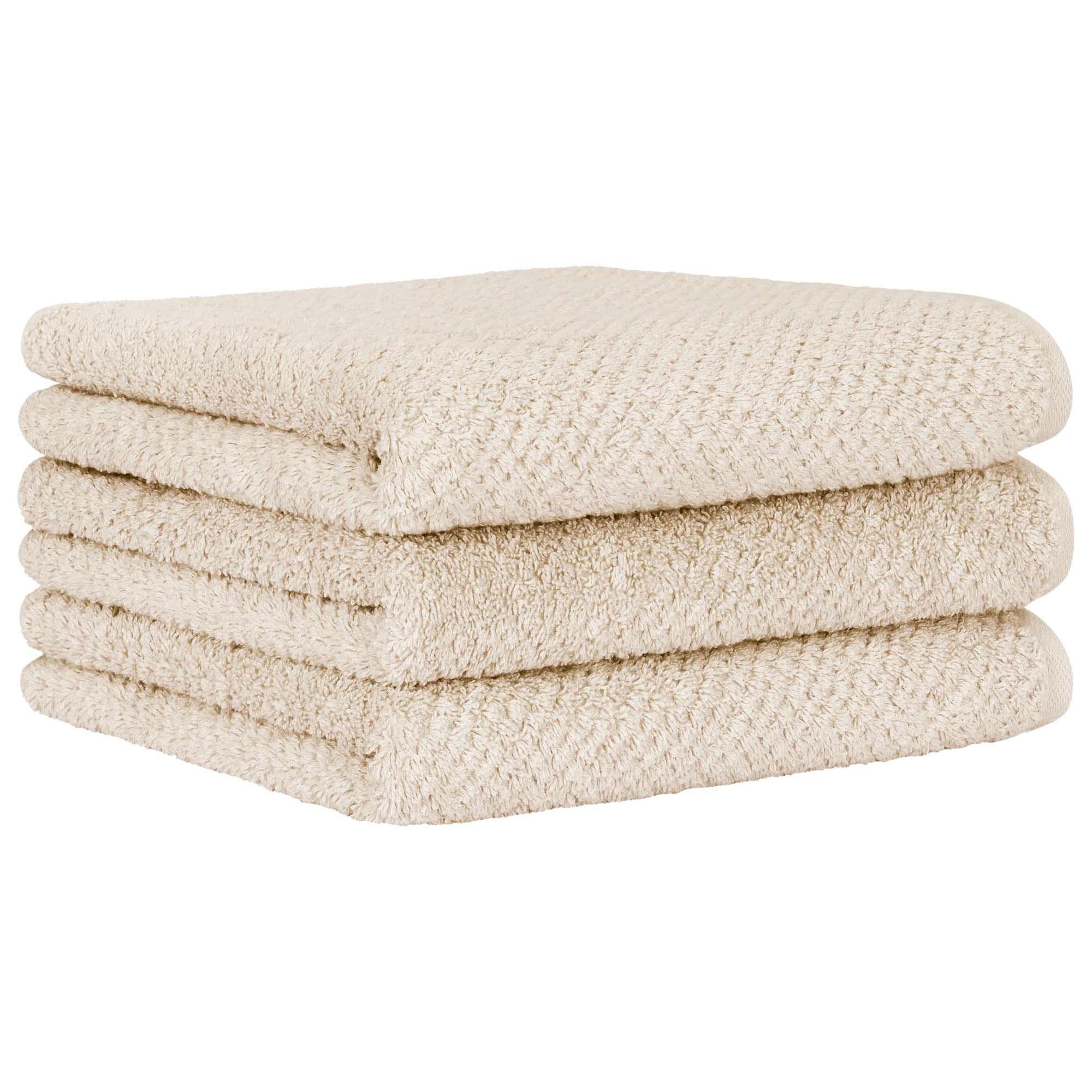 CAWÖ Hand Towel, Pack of 3 - Pure, Terry Cloth, Textured Design, Cotton, Plain