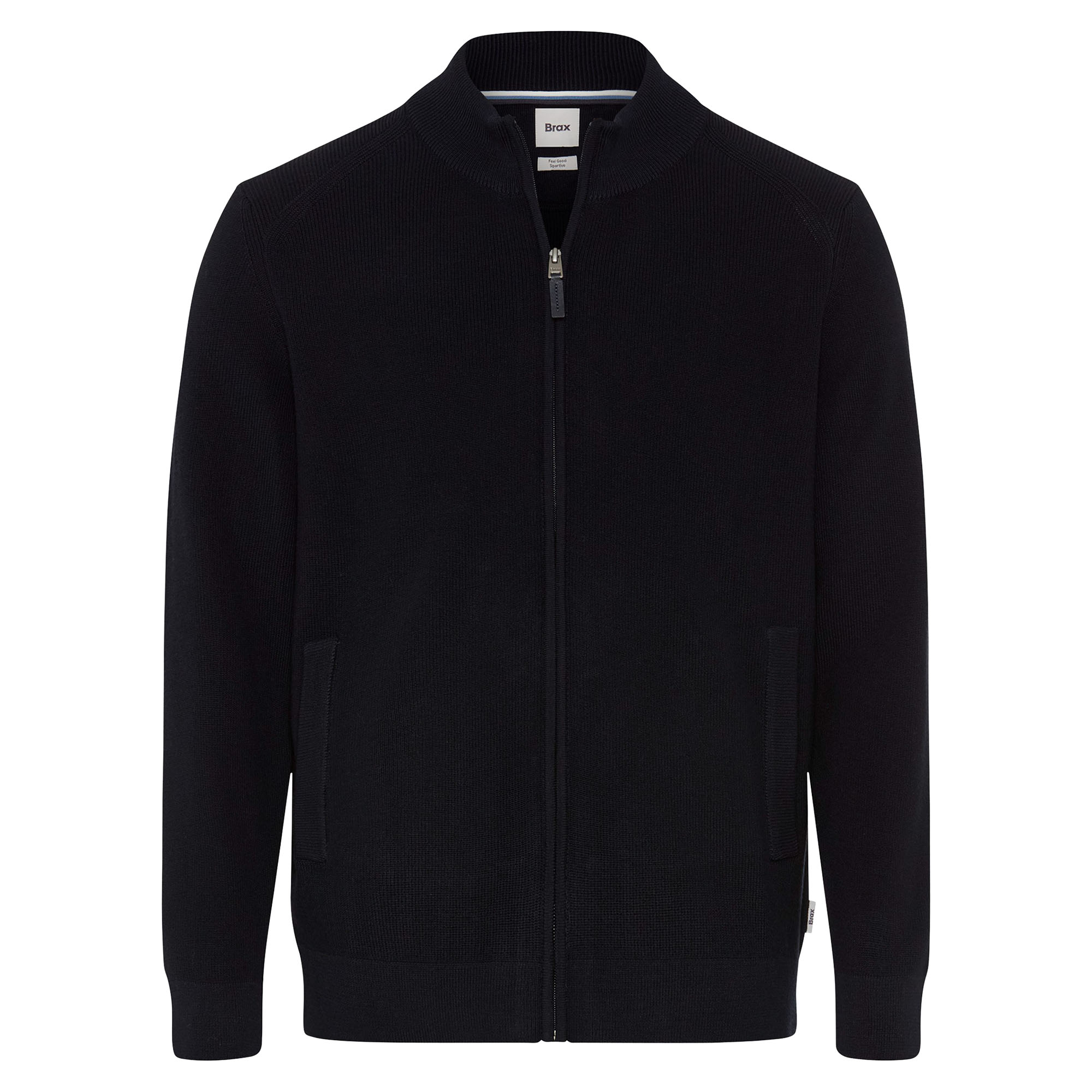 Brax Herren Strickjacke mit Stehkragen - John, Baumwolle-Wollmix, Strukturstrick