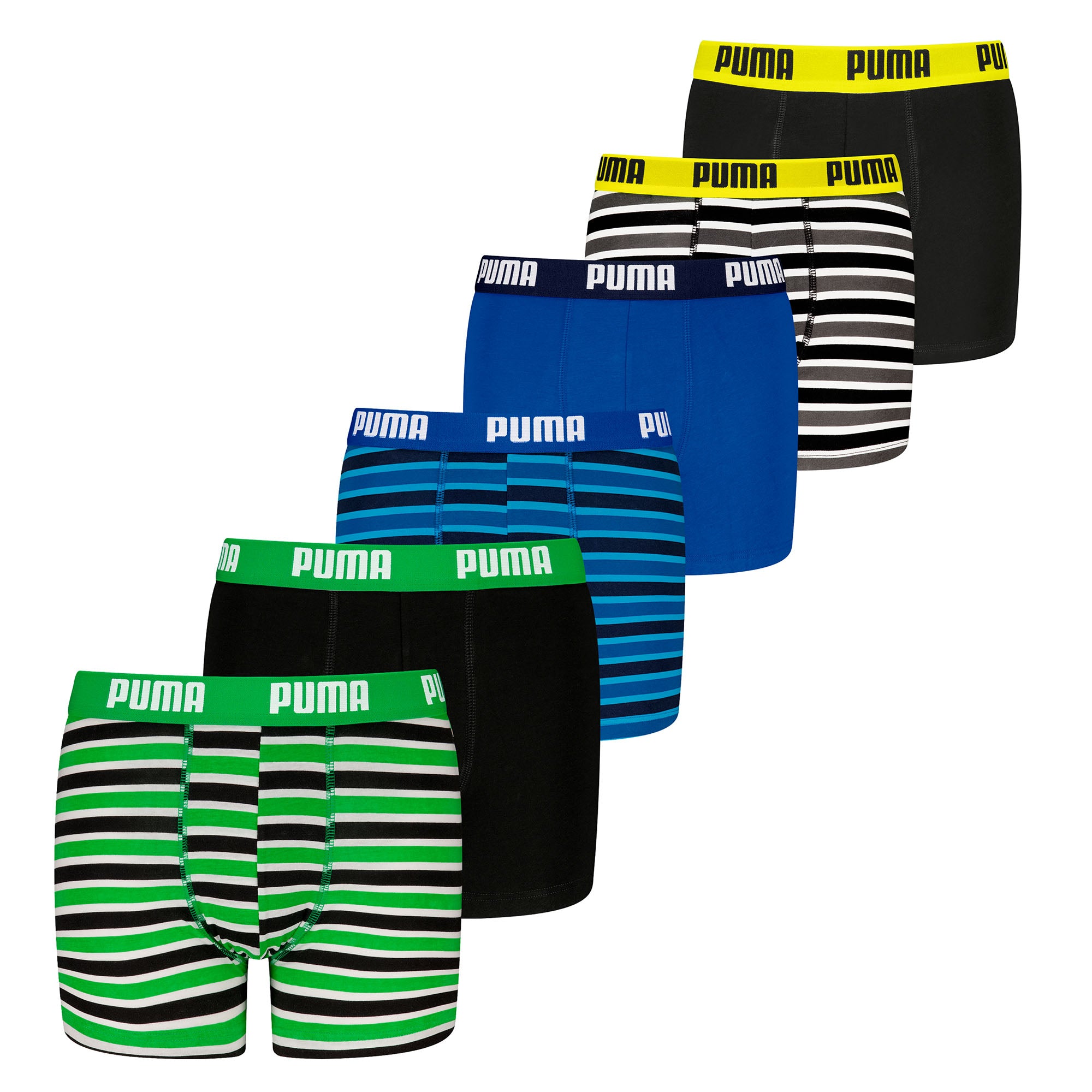 PUMA Boys Boxer Shorts, 6 Pack - Everyday Striped Boxers ECOM 6P, Cotton Stretch, Stripes