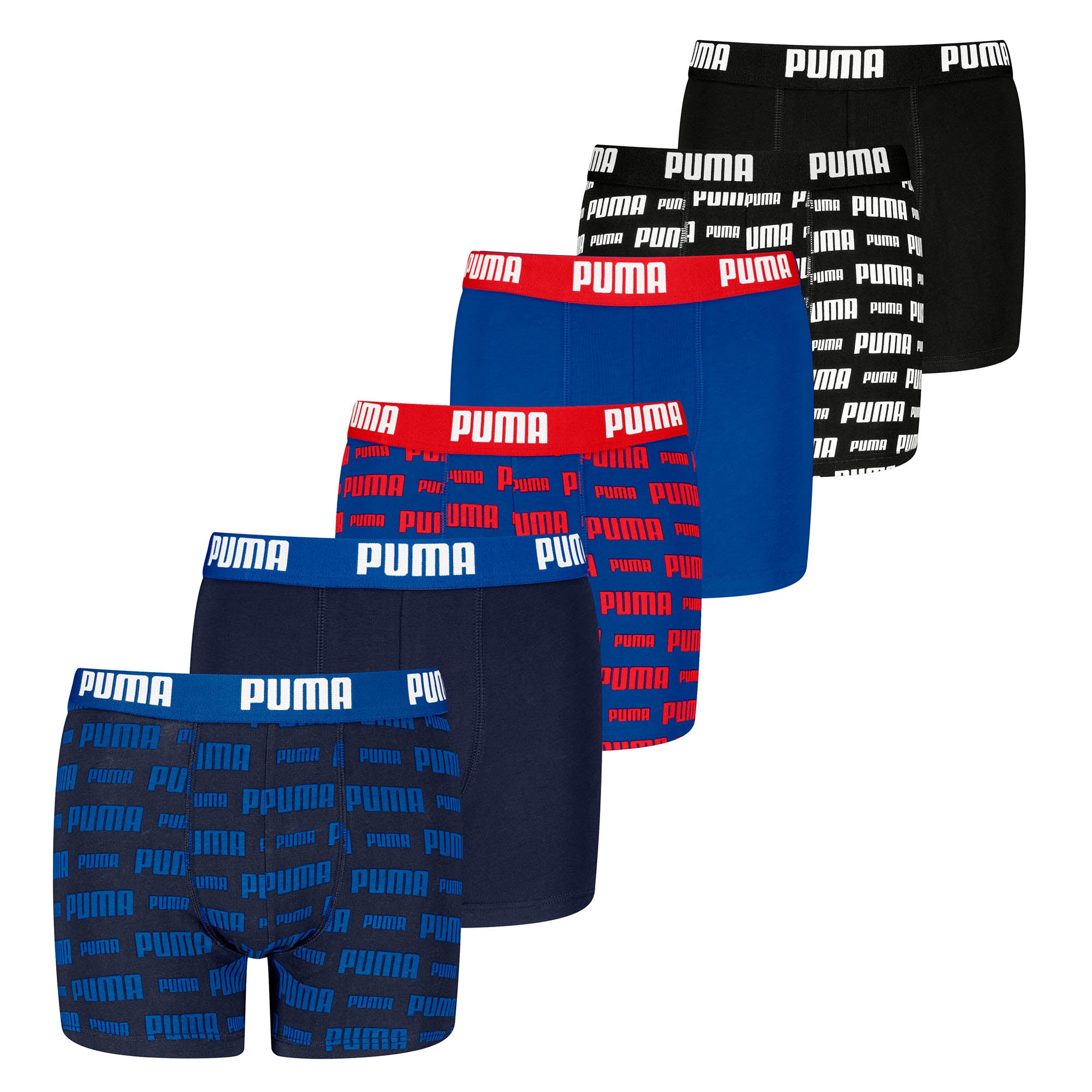 PUMA Jungen Boxer Shorts, 6er Pack - Everyday Logo Print Boxers ECOM 6P, Cotton Stretch