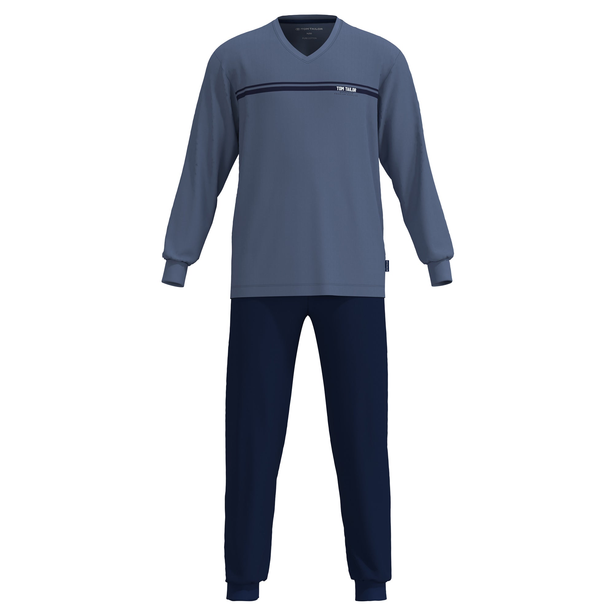 TOM TAILOR Men  Pyjamas, Long - Pyjamas, Cuffs, V-Neck, Single Jersey 