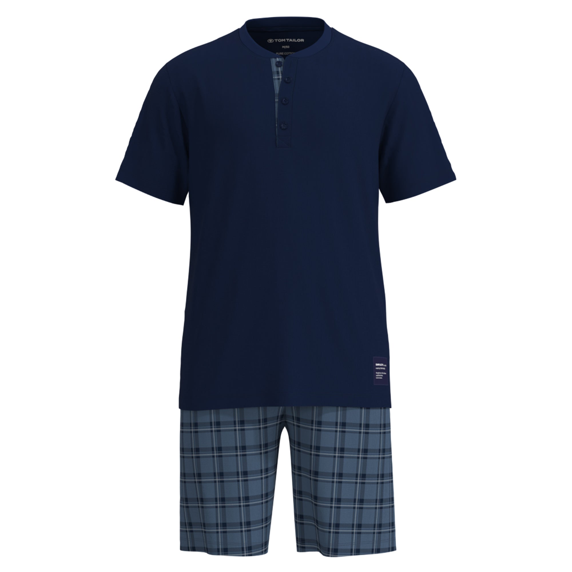 TOM TAILOR Men Pyjamas, Short - Shorty, Pyjamas, Cotton, Henley Collar, Single Jersey