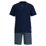 TOM TAILOR Men Pyjamas, Short - Shorty, Pyjamas, Cotton, Henley Collar, Single Jersey