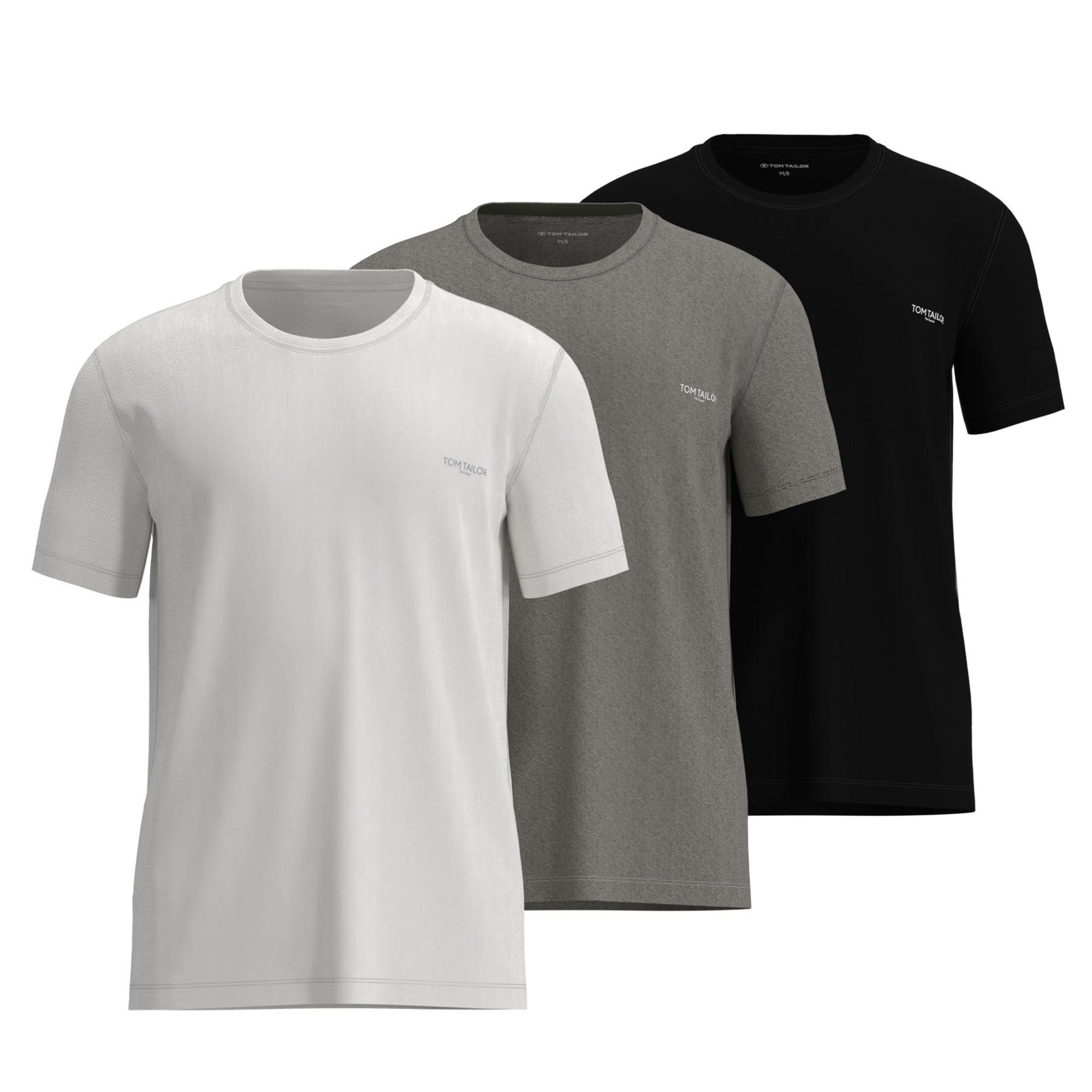 TOM TAILOR Herren T-Shirt, 3er Pack - Rundhals, Kurzarm, Single Jersey, Baumwolle, einfarbig