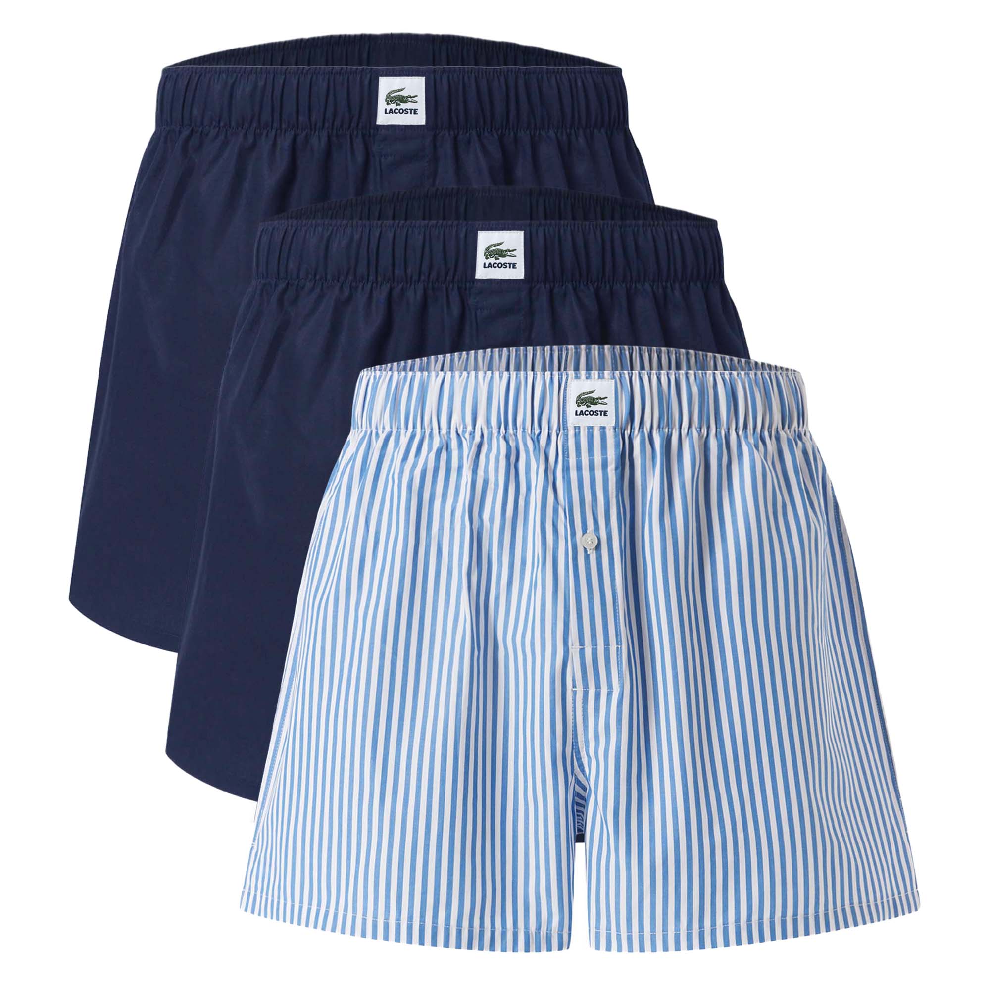 LACOSTE Herren Web-Boxershorts, 3er Pack - Striped Cotton Woven Label Boxers, Baumwolle