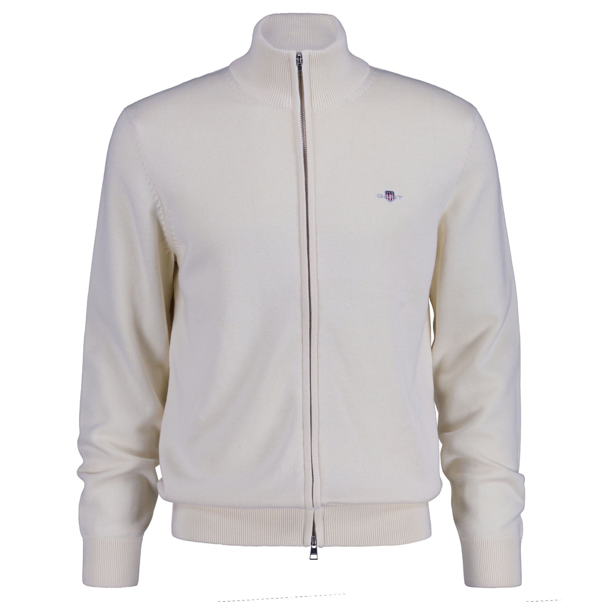 GANT Herren Strickjacke - CASUAL COTTON ZIP CARDIGAN, Stehkragen, Baumwolle
