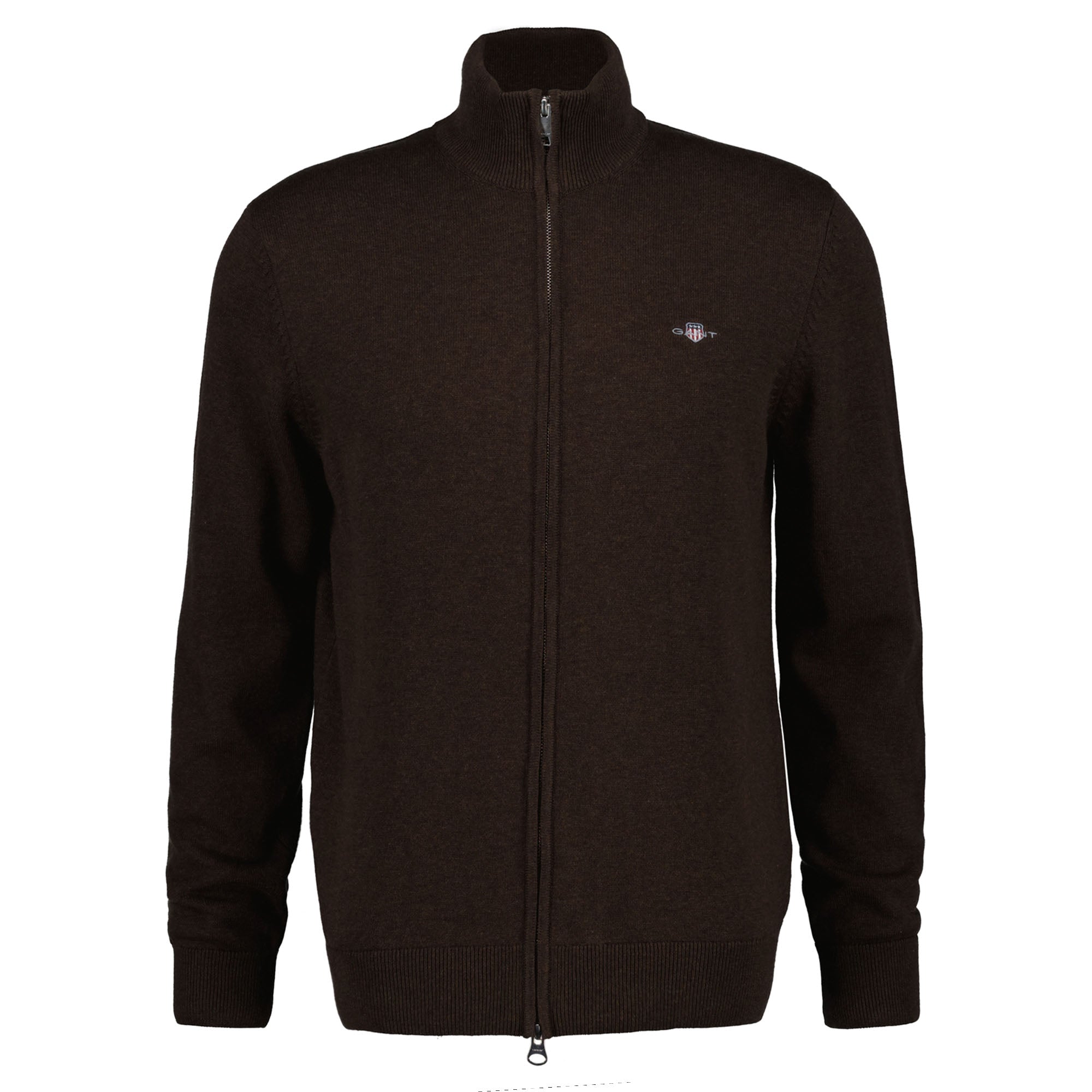 GANT Herren Strickjacke - CASUAL COTTON ZIP CARDIGAN, Stehkragen, Baumwolle