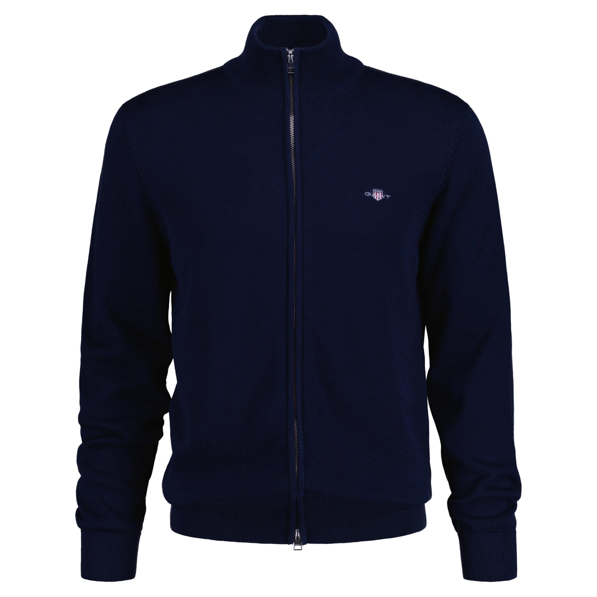 GANT Herren Strickjacke - CASUAL COTTON ZIP CARDIGAN, Stehkragen, Baumwolle