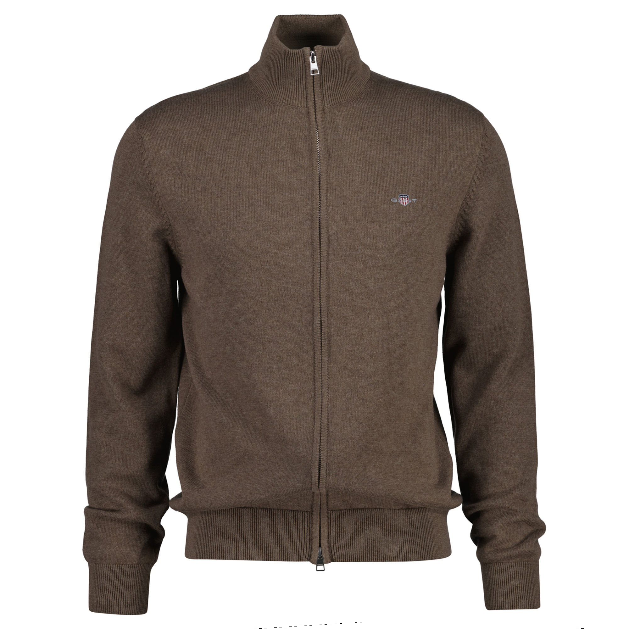 GANT Herren Strickjacke - CASUAL COTTON ZIP CARDIGAN, Stehkragen, Baumwolle