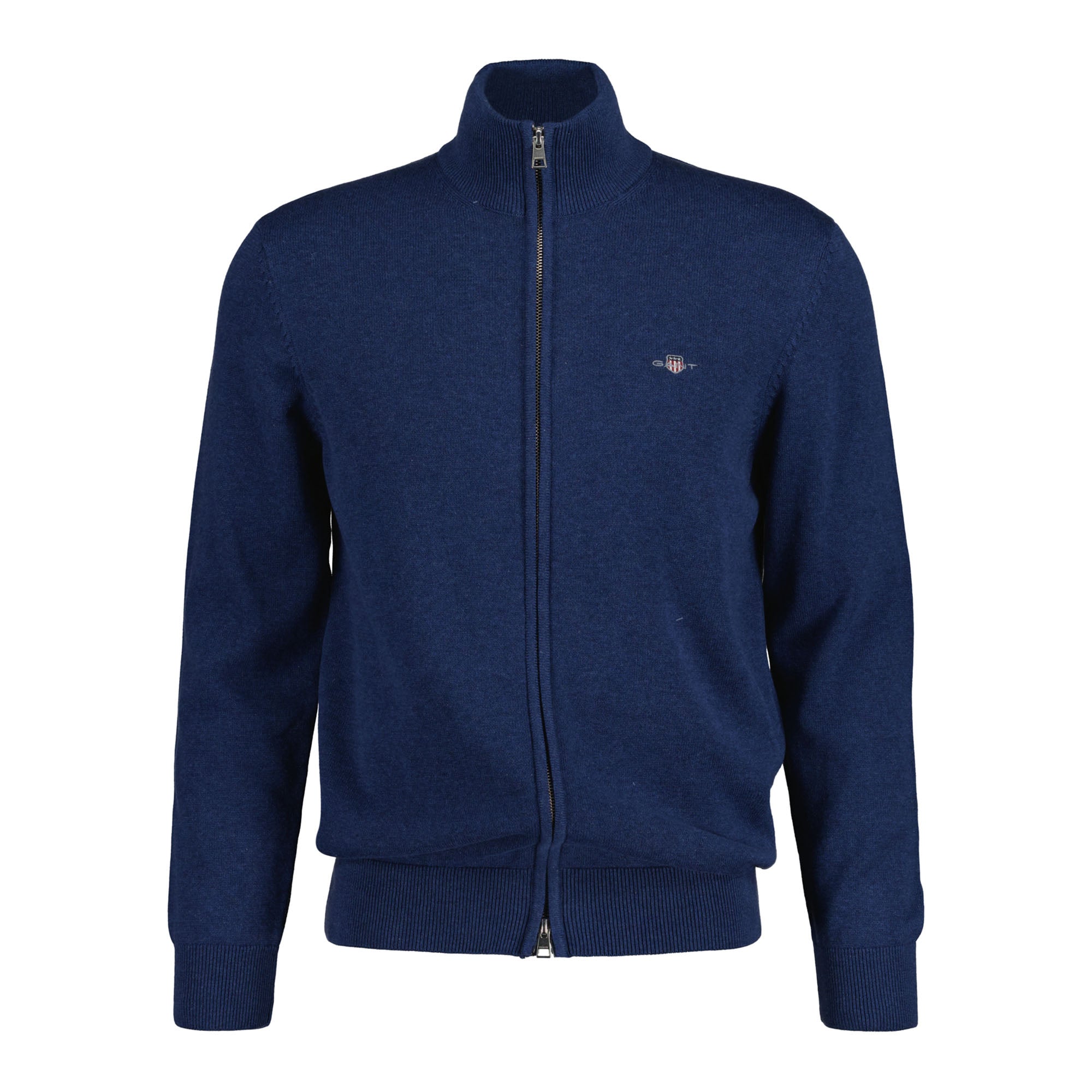 GANT Herren Strickjacke - CASUAL COTTON ZIP CARDIGAN, Stehkragen, Baumwolle