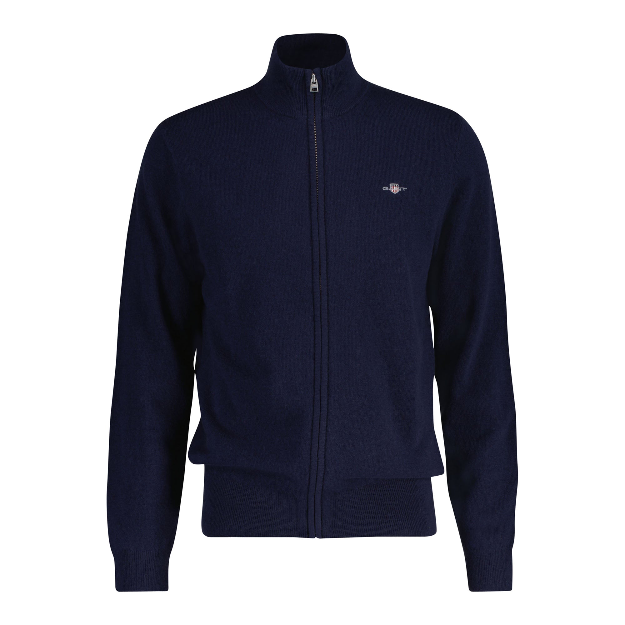 GANT Herren Strickjacke, Wolle - EXTRAFINE LAMBSWOOL ZIP CARDIGAN, Stehkragen