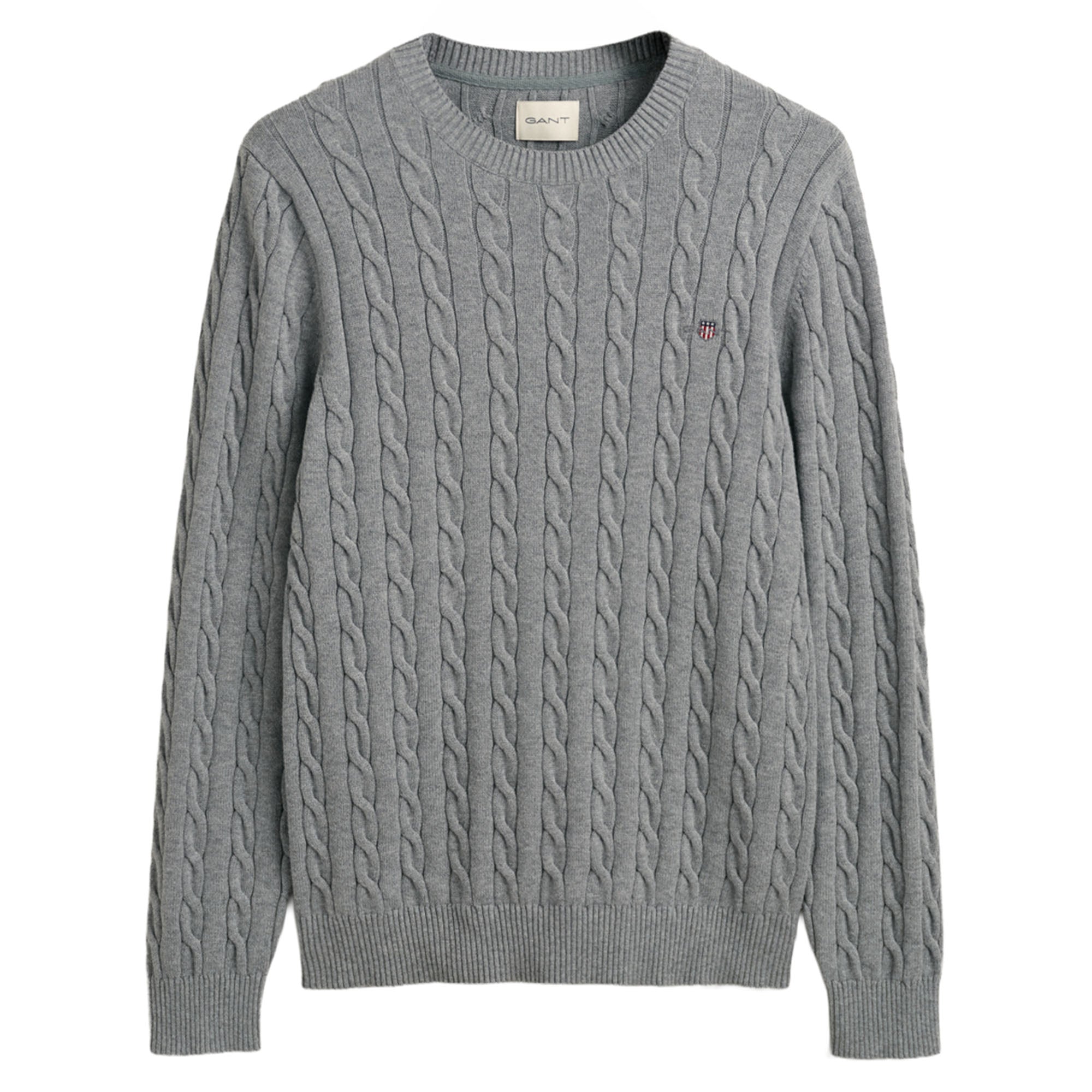 GANT Herren Stirckpullover - COTTON CABLE C-NECK, Zopfstrick, Rundhals, Baumwolle