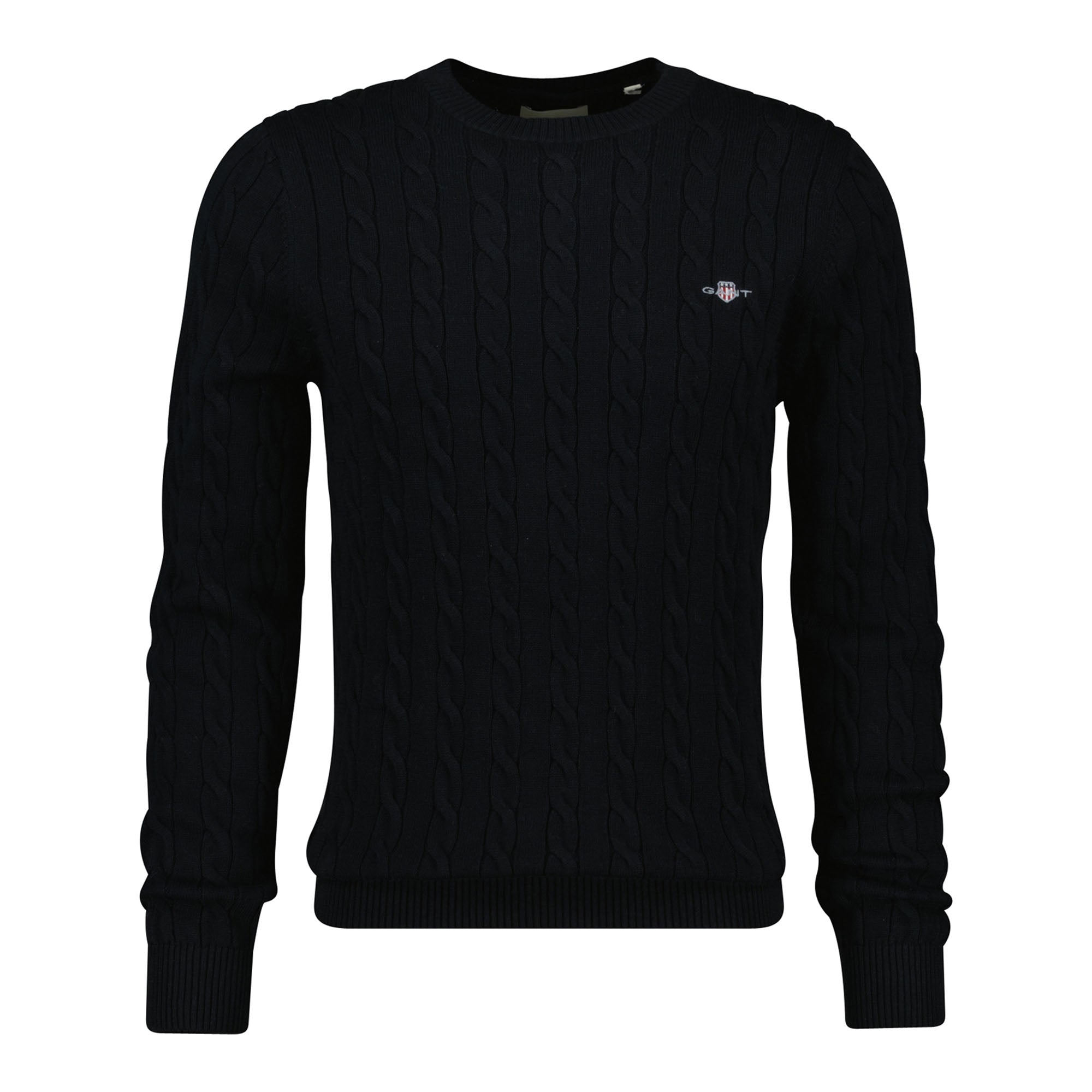 GANT Herren Stirckpullover - COTTON CABLE C-NECK, Zopfstrick, Rundhals, Baumwolle