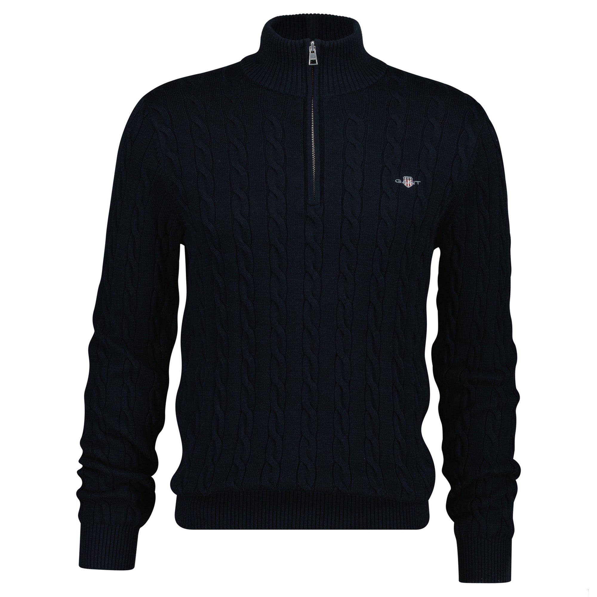 GANT Herren Strickpullover - COTTON CABLE HALF ZIP, Zopfstrick, Troyer, Baumwolle