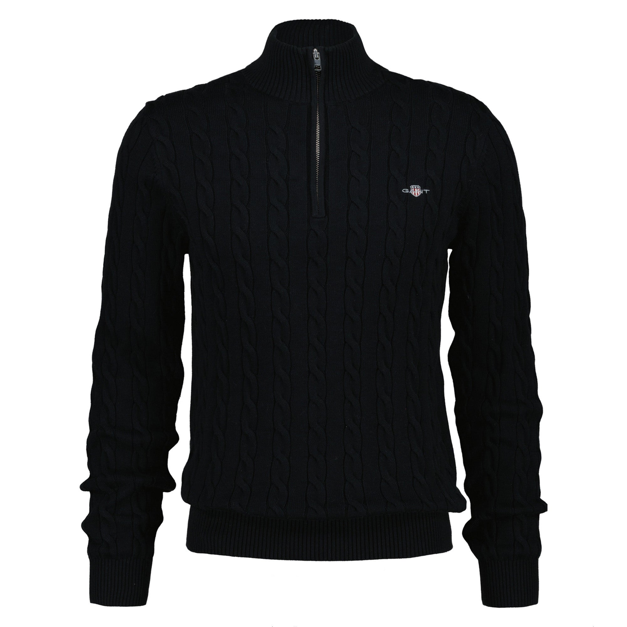 GANT Herren Strickpullover - COTTON CABLE HALF ZIP, Zopfstrick, Troyer, Baumwolle