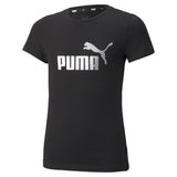 PUMA Girls T-Shirt - ESS+ Metallic LOGO TEE, Round neck, Short sleeve, Plain