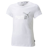 PUMA Girls T-Shirt - ESS+ Metallic LOGO TEE, Round neck, Short sleeve, Plain