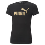PUMA Girls T-Shirt - ESS+ Metallic LOGO TEE, Round neck, Short sleeve, Plain