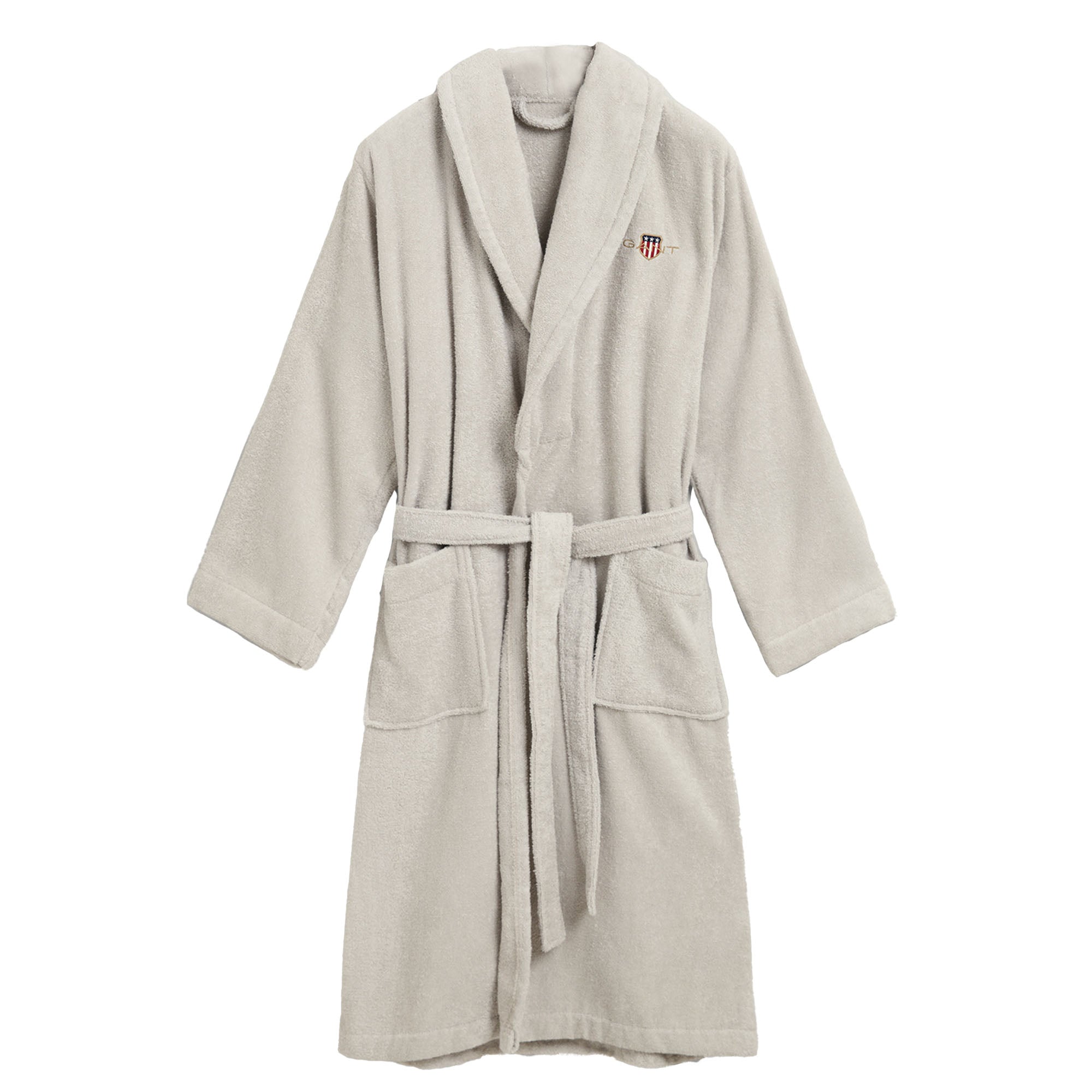 GANT Unisex Bademantel - ARCHIVE SHIELD TERRY ROBE, Schalkragen, Frottee, Bio-Baumwolle