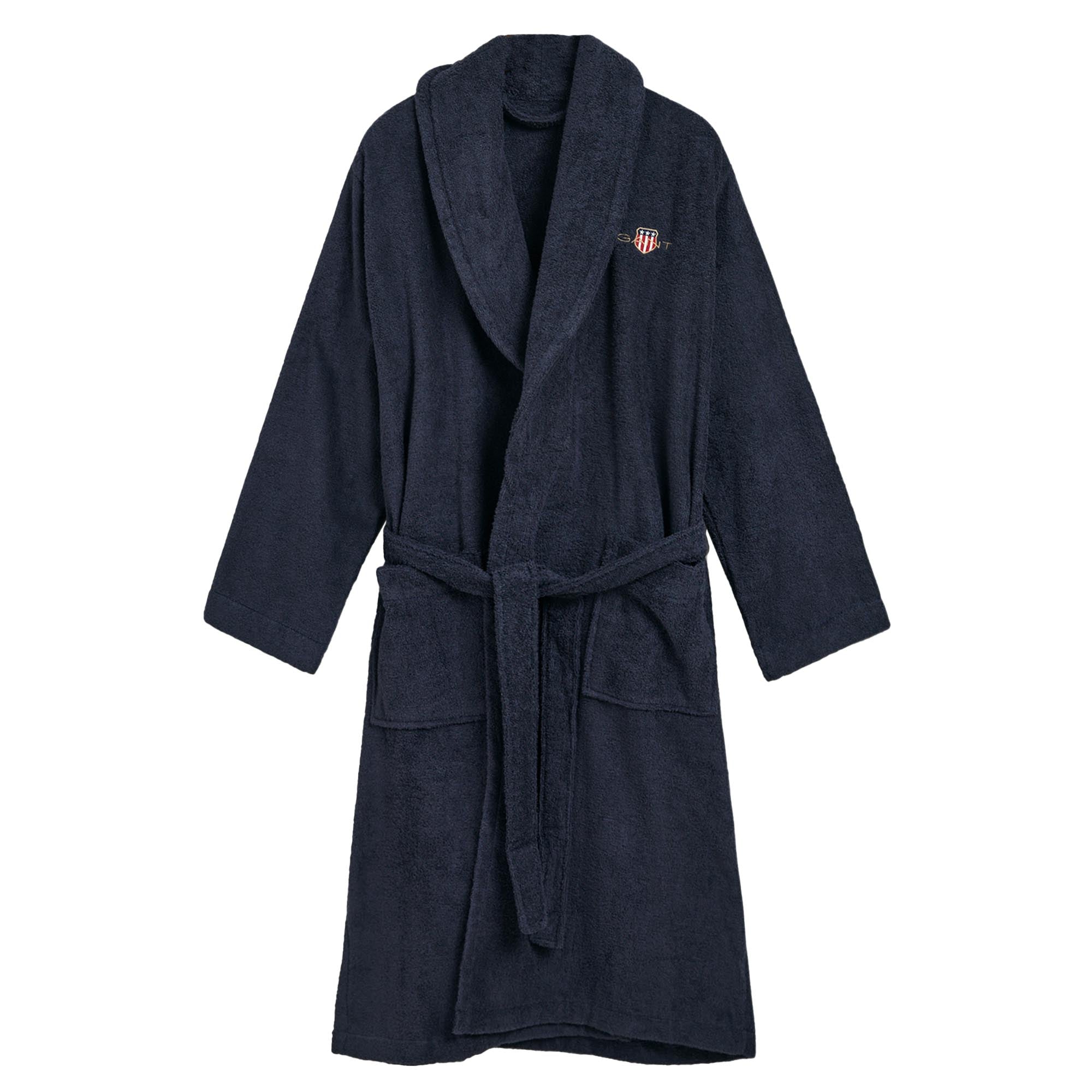 GANT Unisex Bathrobe - ARCHIVE SHIELD TERRY ROBE, shawl collar, terry cloth, organic cotton
