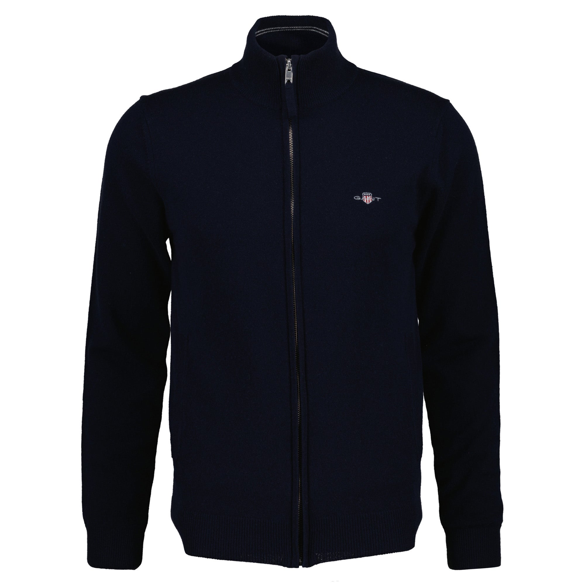 GANT Herren Strickjacke - SUPERFINE LAMBSWOOL ZIP CARDIGAN, Stehkragen, Wolle