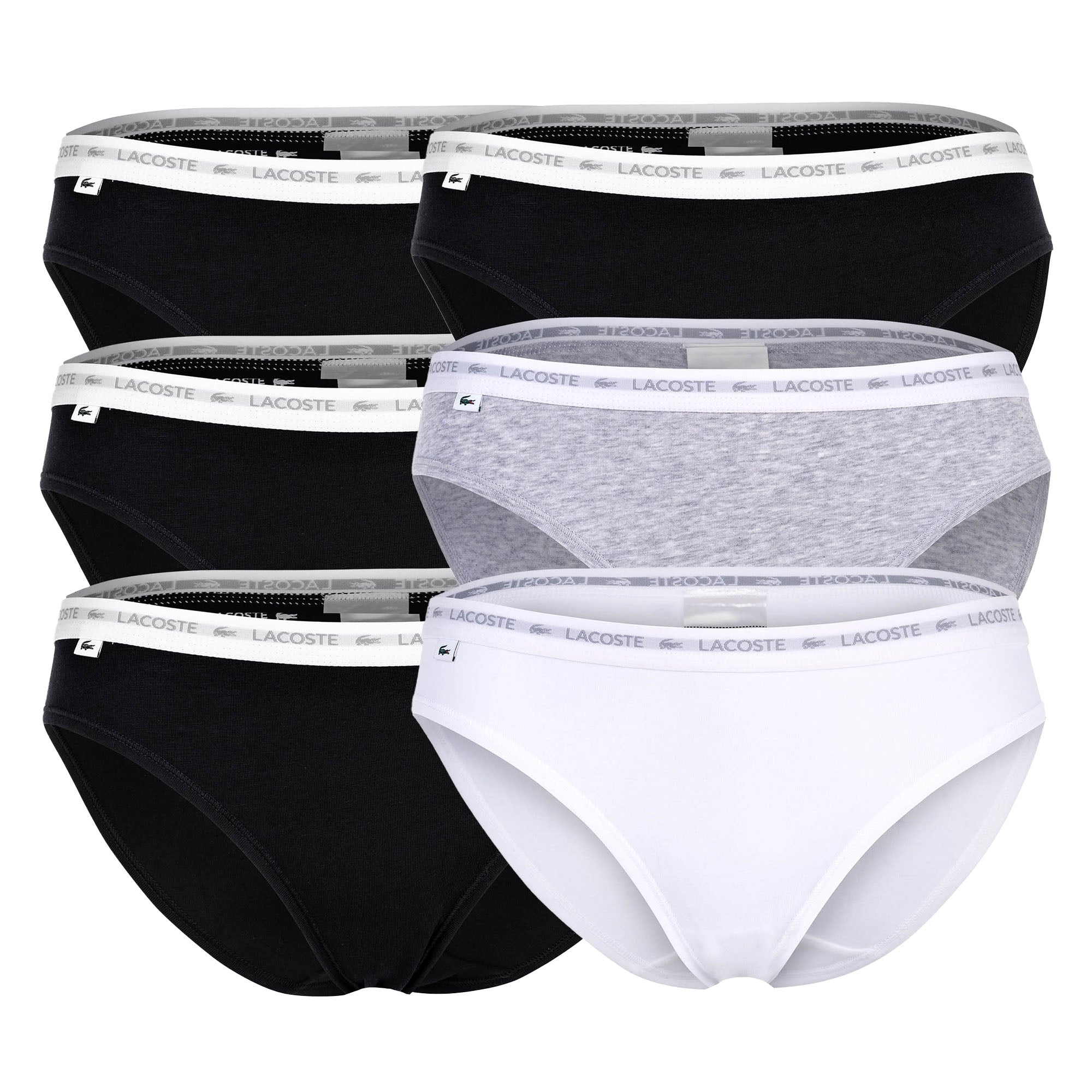LACOSTE Women's Briefs, 6-pack - Brief, Underwear, Cotton Stretch, Logo Waistband, Solid Color