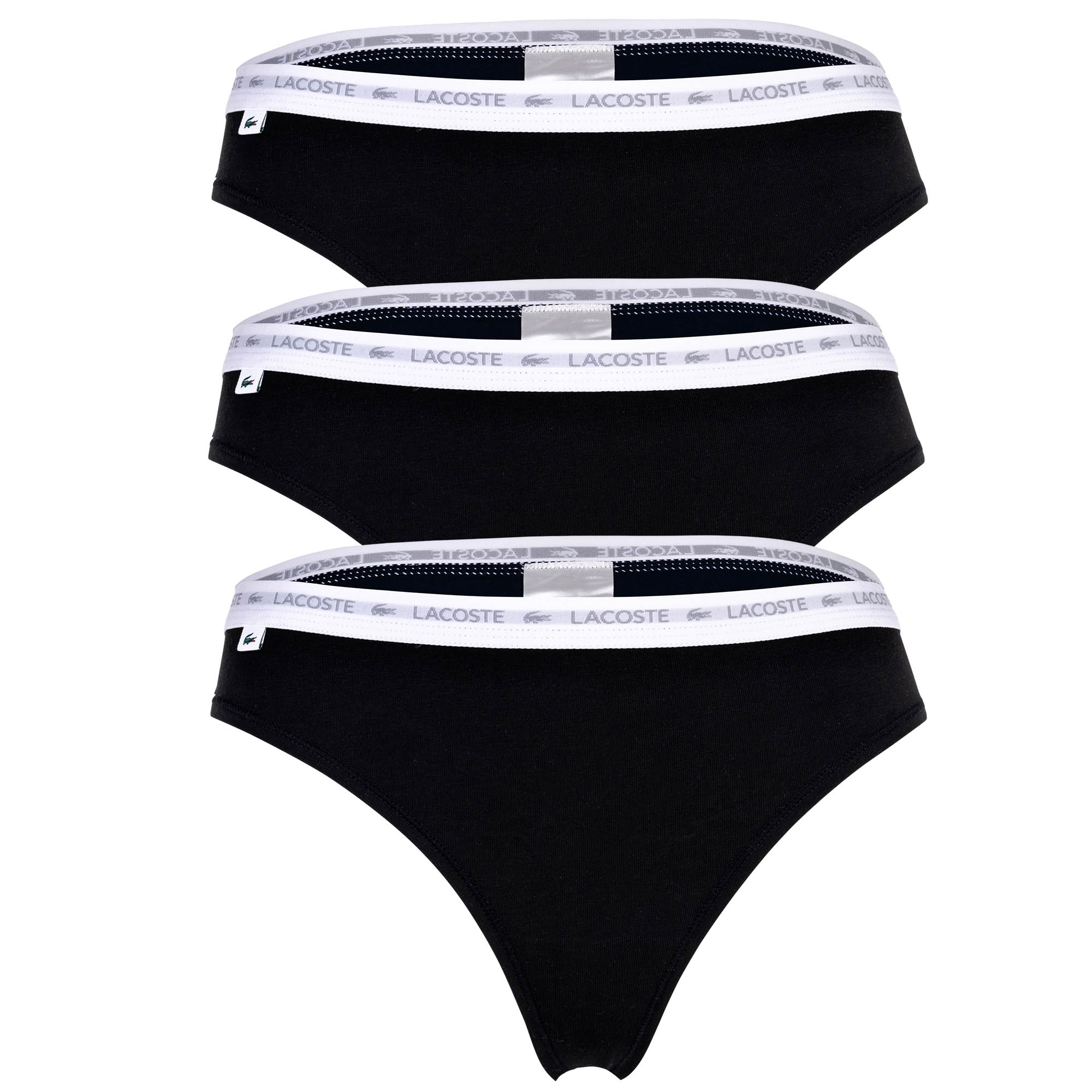 LACOSTE Women's Thongs, 3-Pack - Thong, Underwear, Cotton Stretch, Logo Waistband, Solid Color