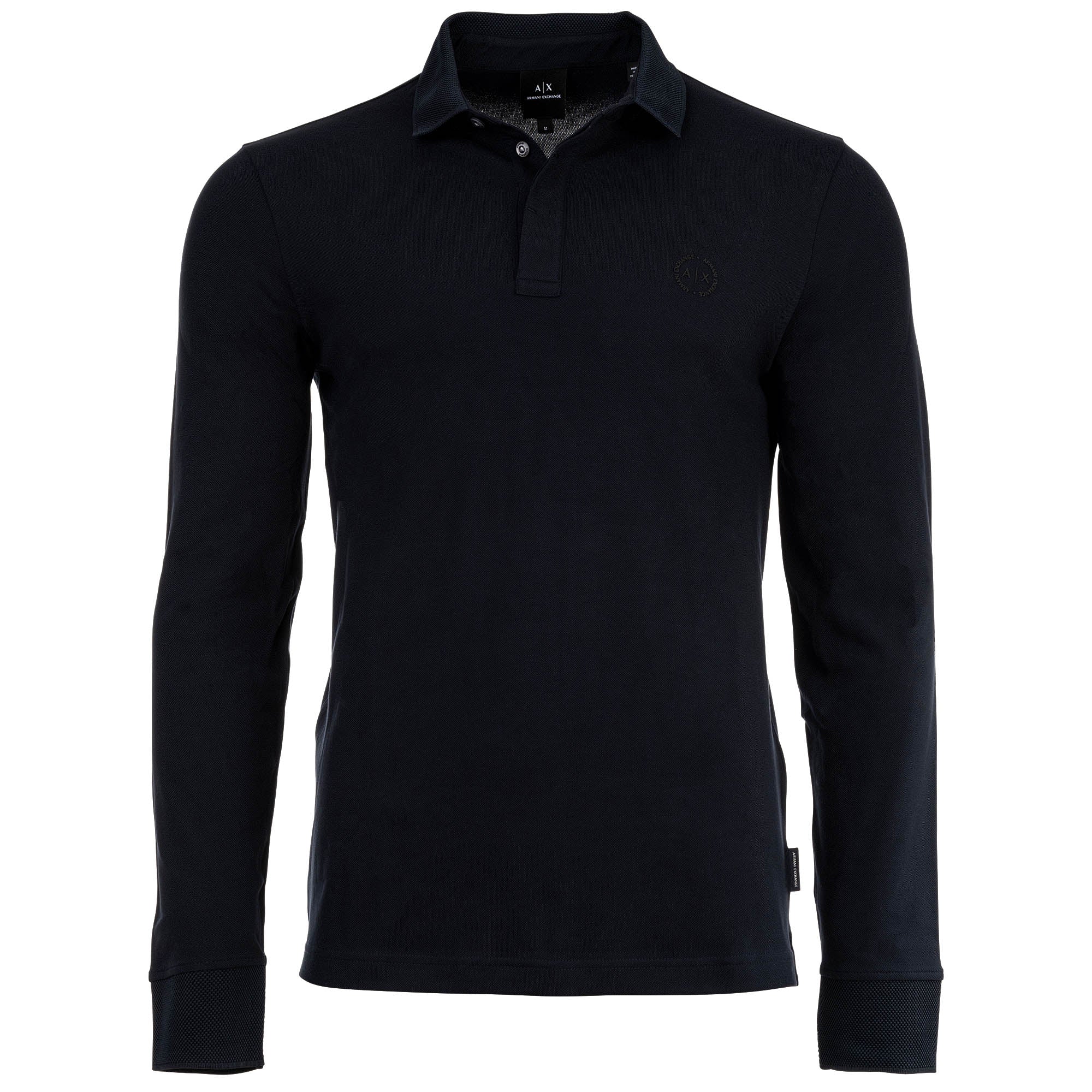 A|X ARMANI EXCHANGE Herren Langarm-Poloshirt - Knopfleiste, Pique, Cotton Stretch