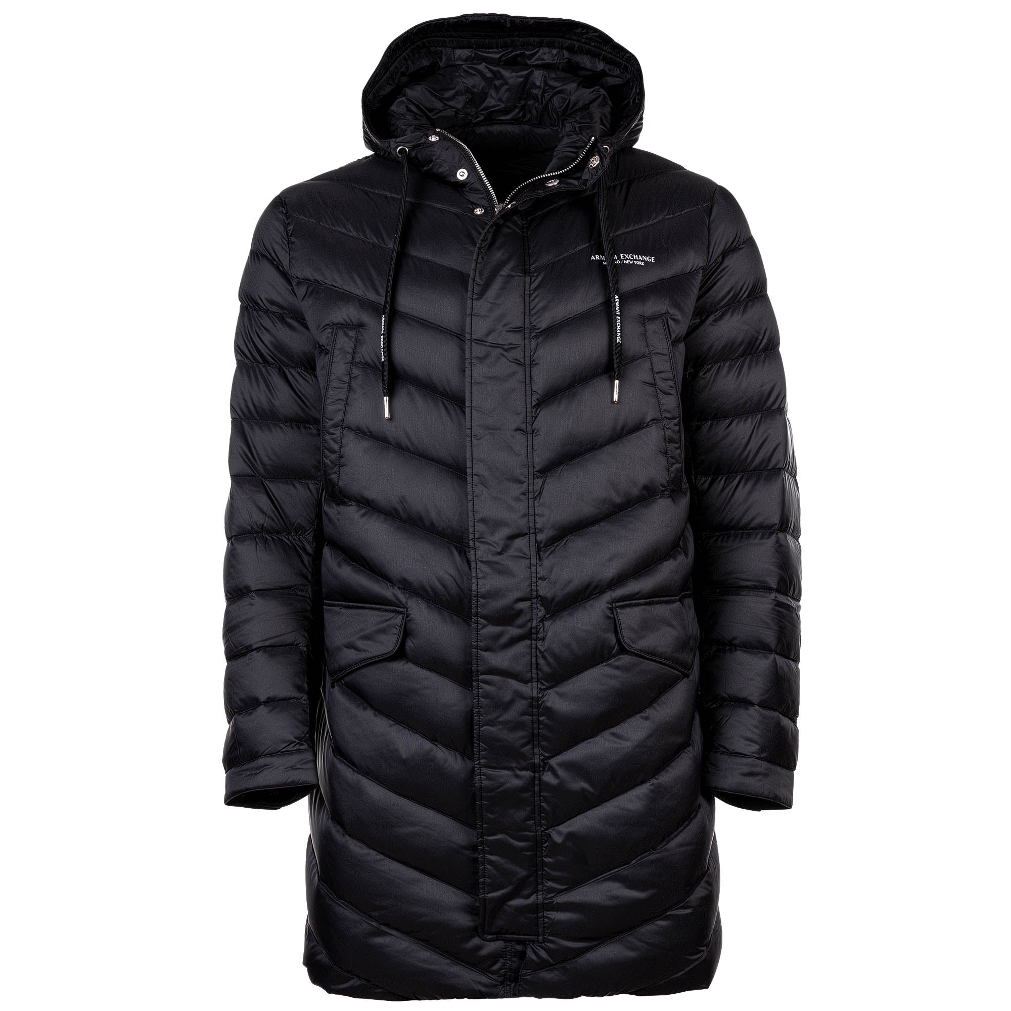 A|X ARMANI EXCHANGE Men's Down Coat - Quilted Jacket, Zip, Hood, Logo Print