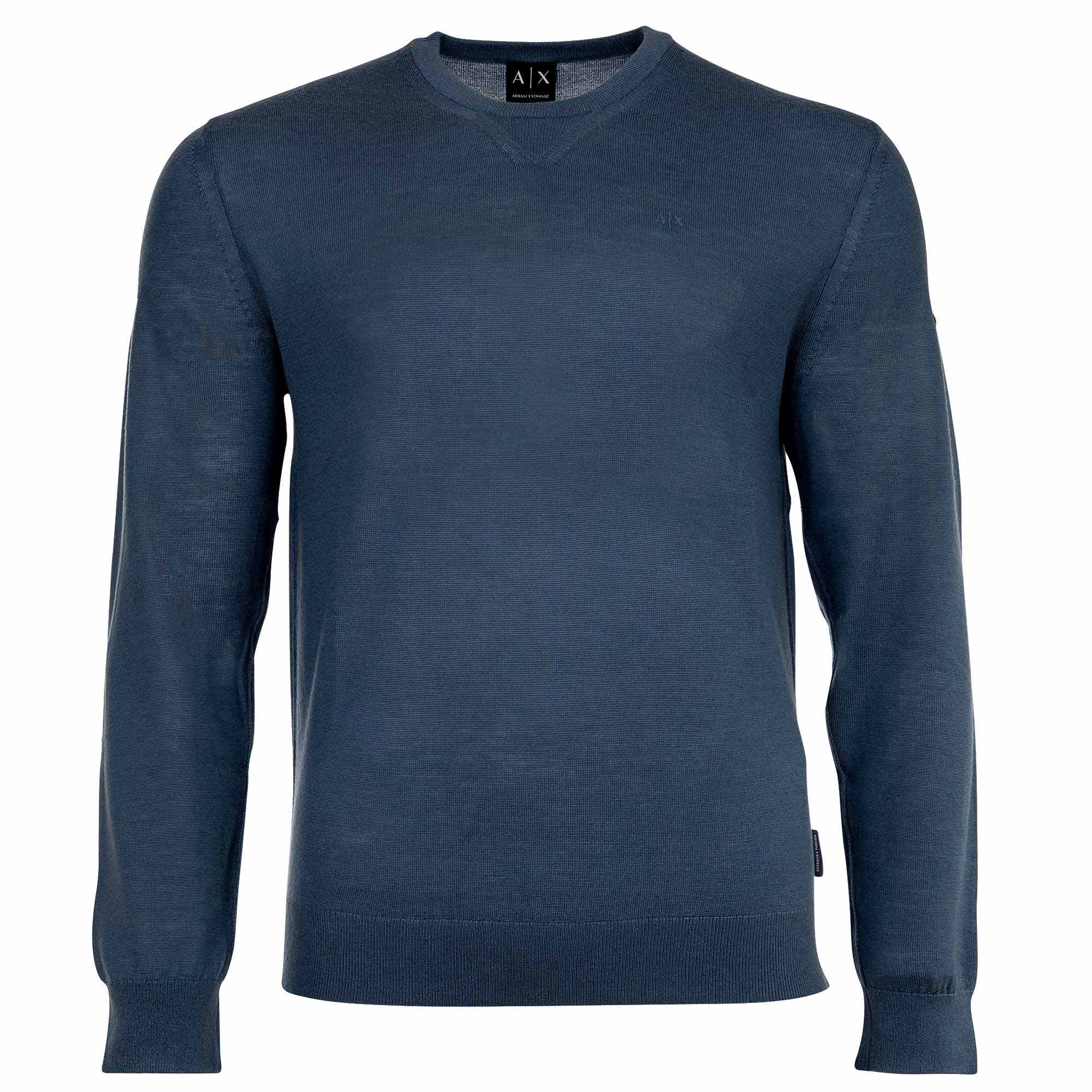 A|X ARMANI EXCHANGE Herren Strickpullover - Schurwolle, Rundhals, Logo, einfarbig