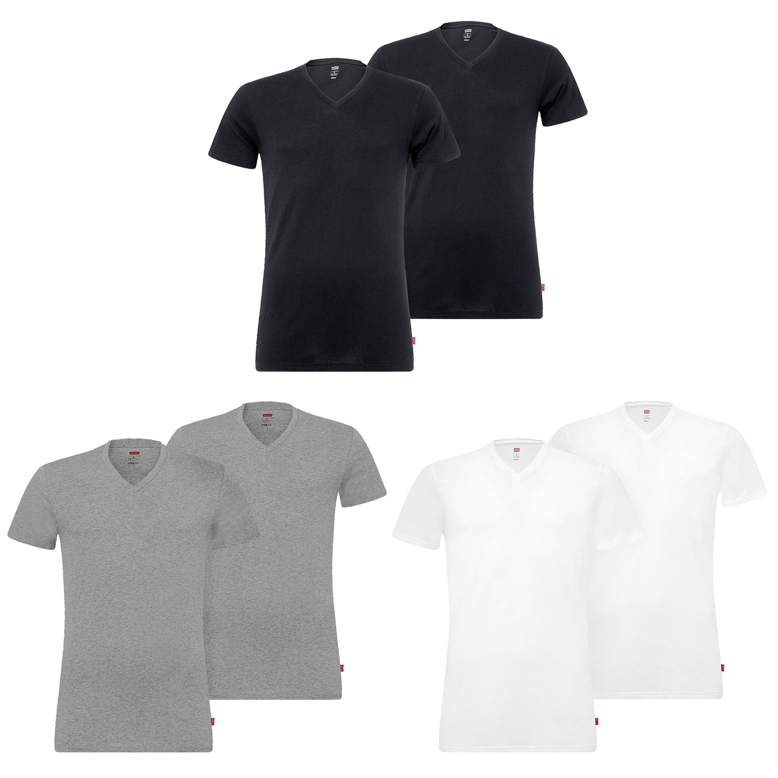 Levi's Herren T-Shirts, Vorteilspack - V-Ausschnitt, Kurzarm, einfarbig