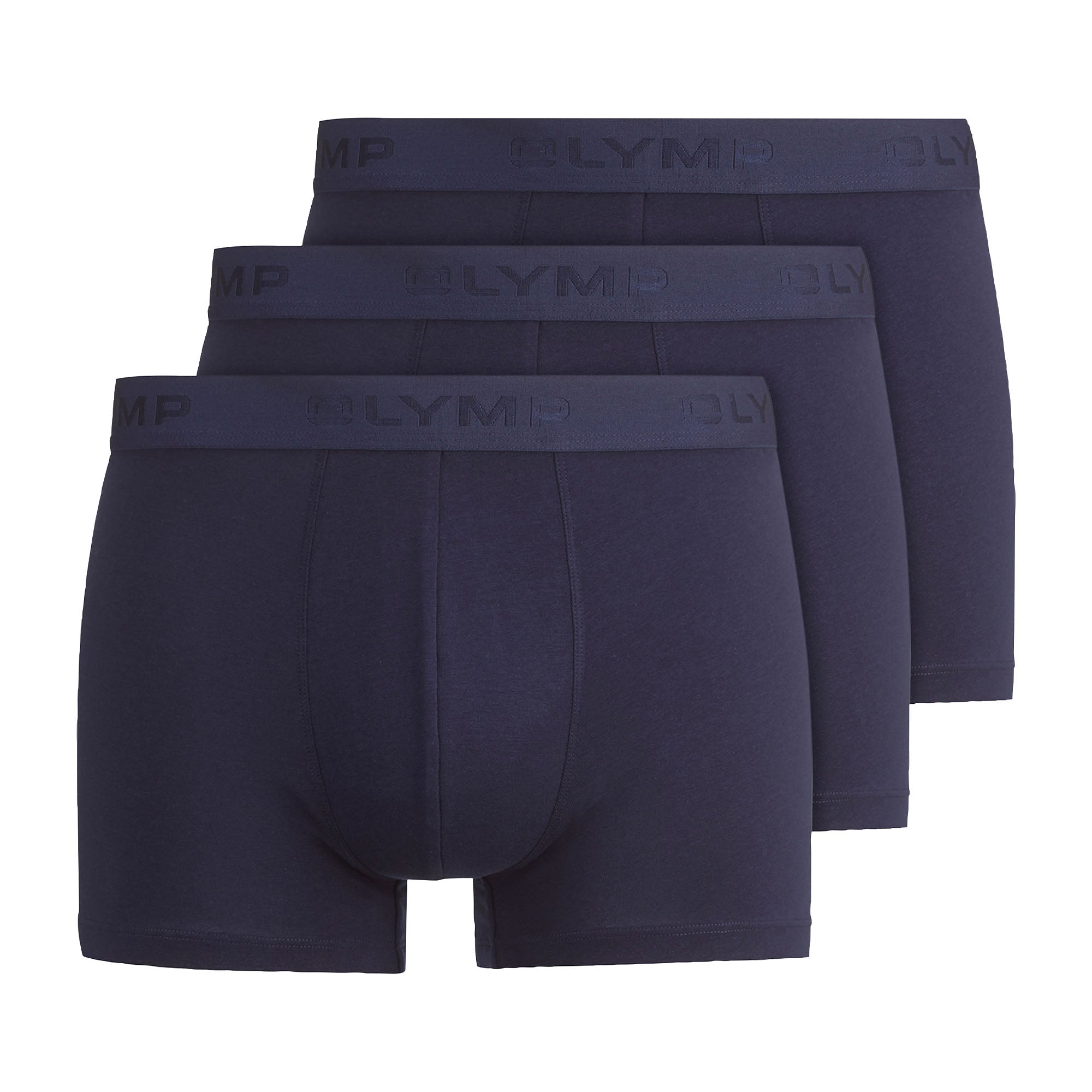 OLYMP Herren Boxershorts, 3er Pack - Trunks, Cotton Stretch, Logo, einfarbig