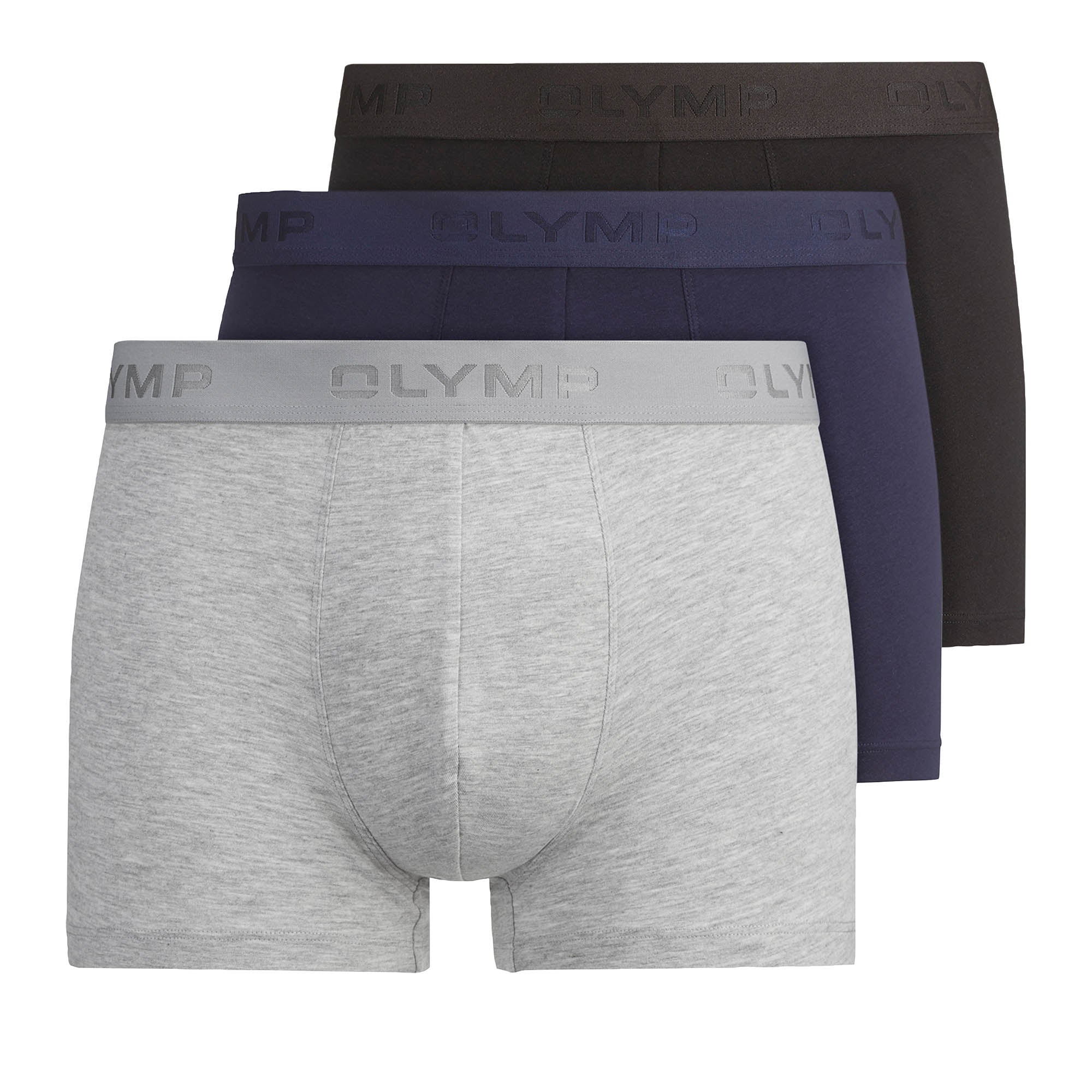 OLYMP Men's Boxer Shorts, 3-Pack - Trunks, Cotton Stretch, Logo, Plain