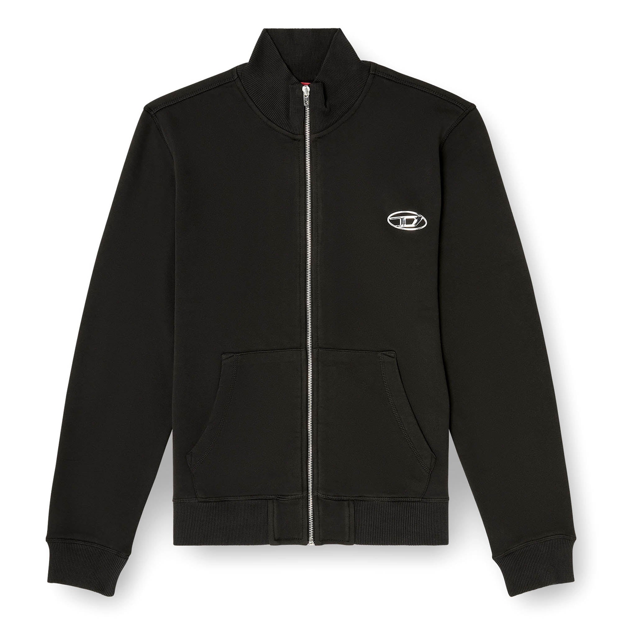 DIESEL men's sweat jacket with stand-up collar - S-GINN-ZIP-IOD, kangaroo pocket, Fleece, solid color