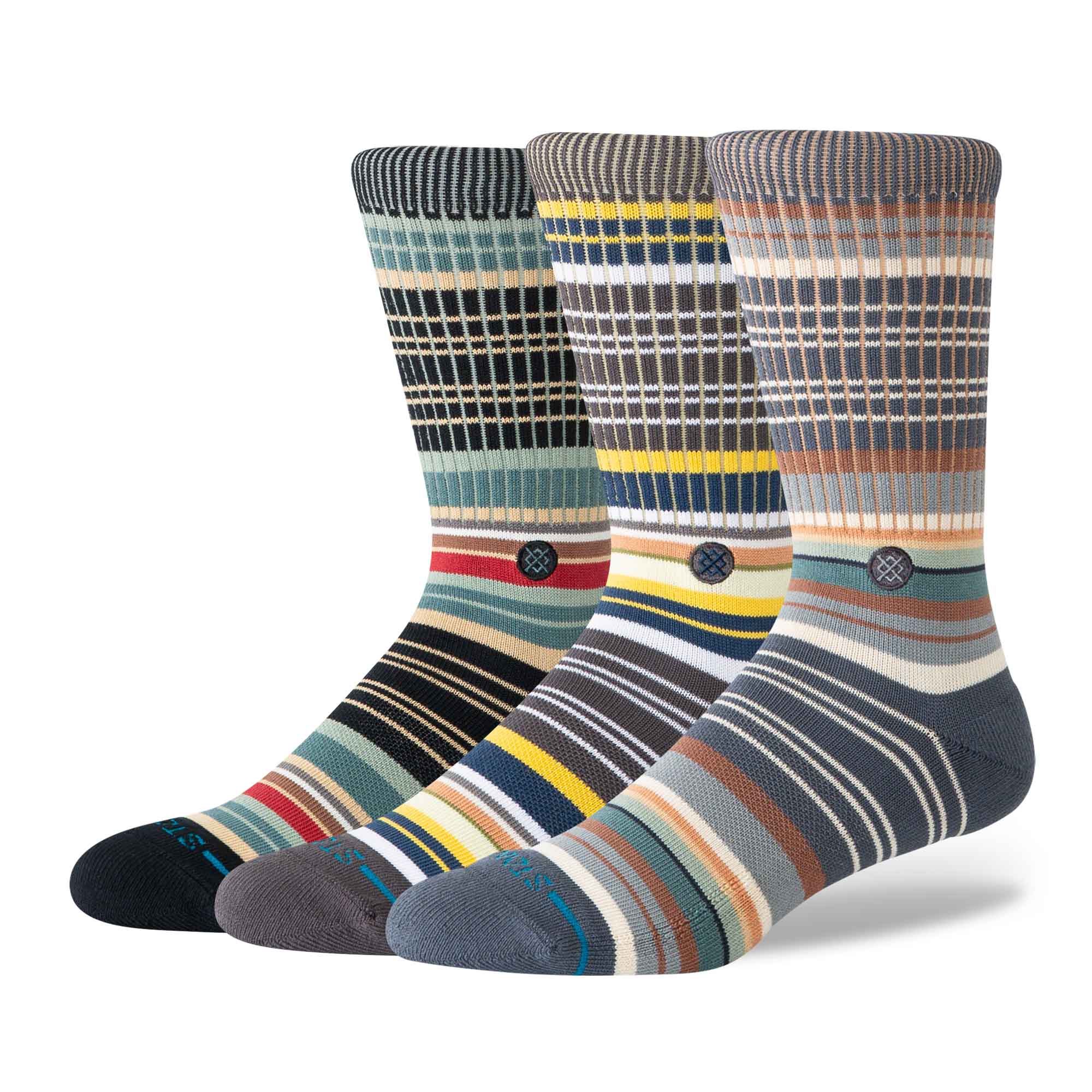 STANCE Unisex Socken, 3er Pack - Jorongo 3 Pack, Logo Casual Socken, Crew Socken, gestreift