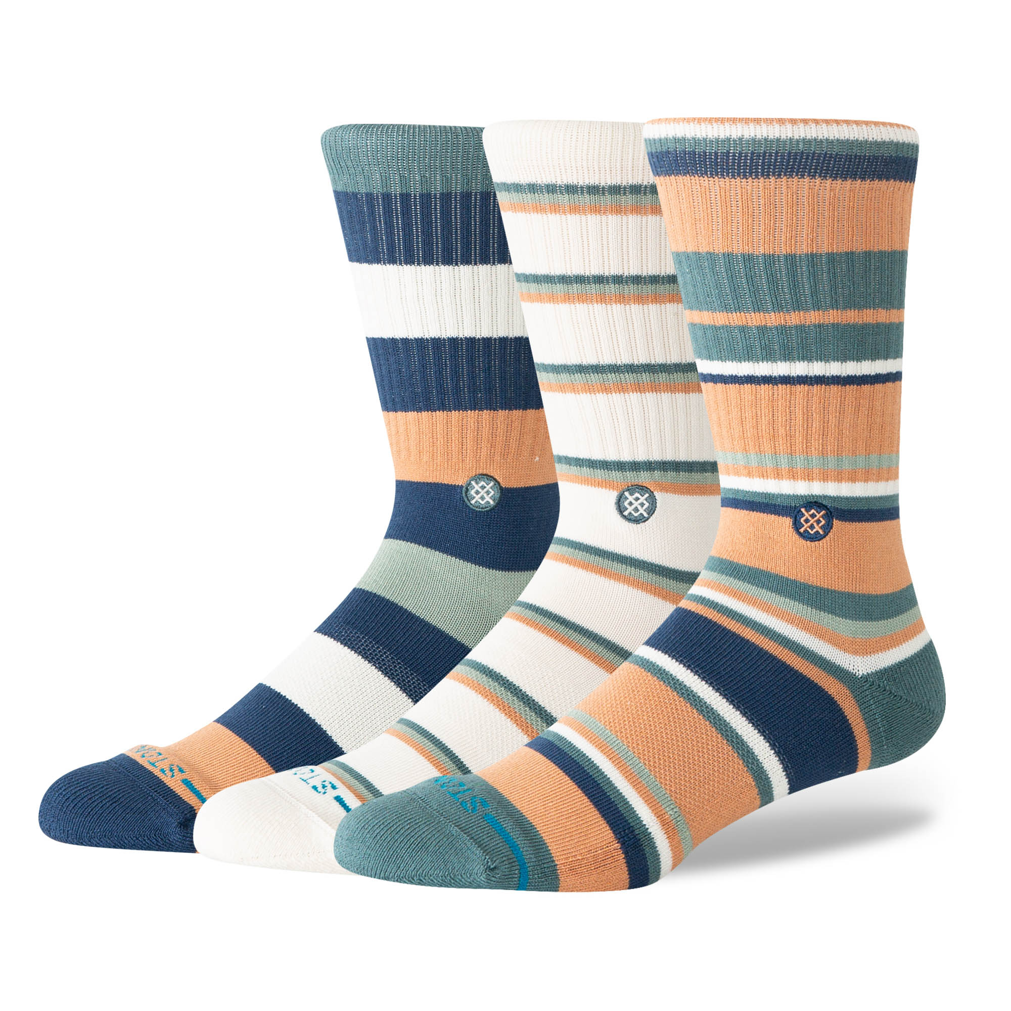 STANCE Unisex Socks, 3-Pack - Off Season 3 Pack, Logo Casual Socks, Crew Socks, Striped