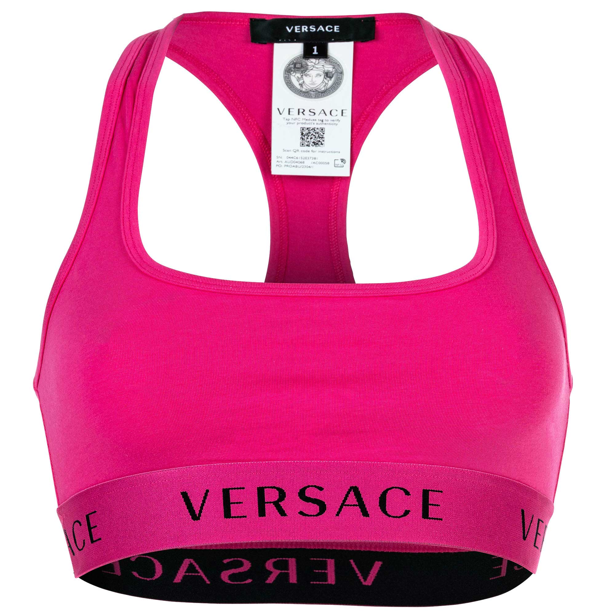 VERSACE Women's Bustier - Underwear, Bralette Bra, Cotton, Logo Waistband, Solid Color