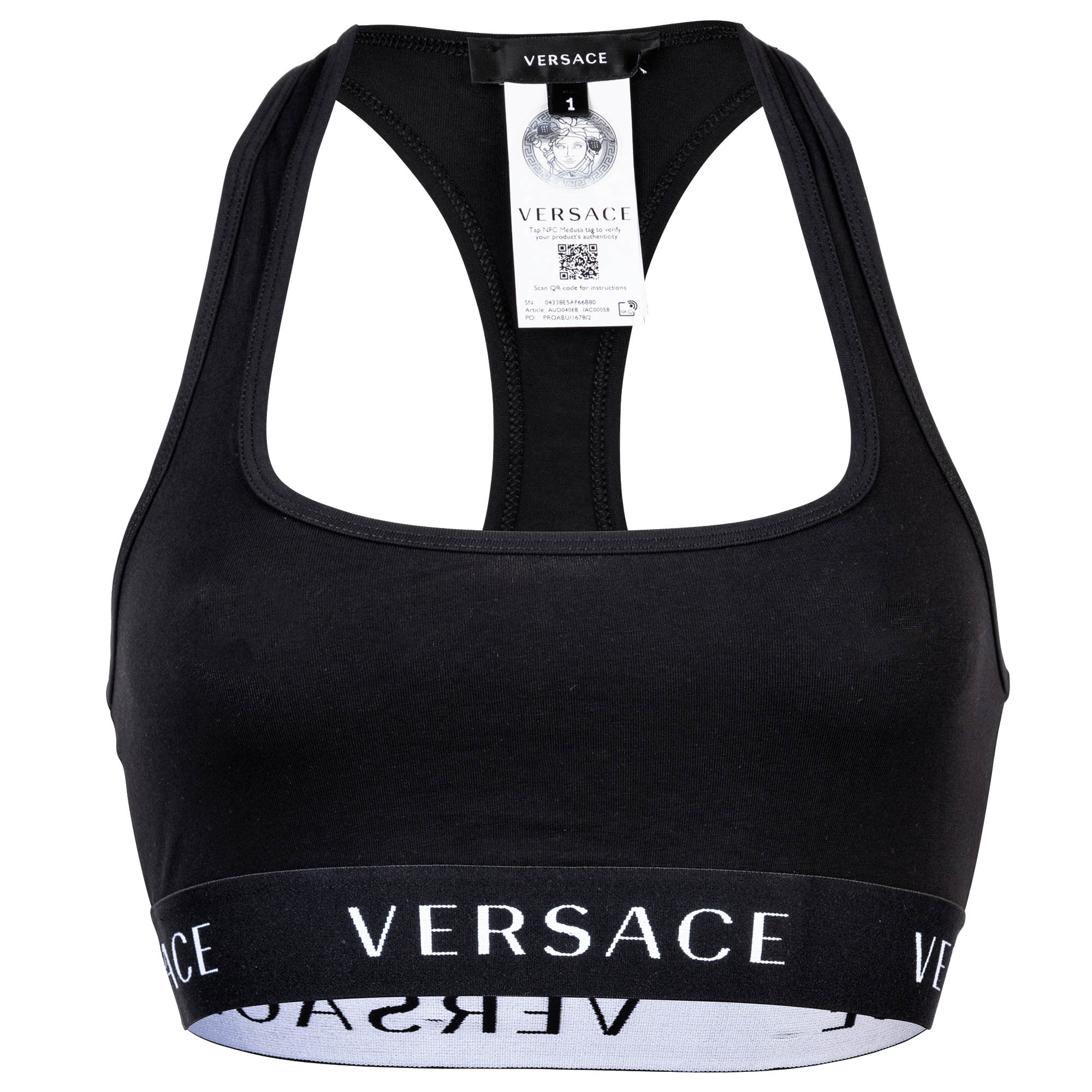 VERSACE Women's Bustier - Underwear, Bralette Bra, Cotton, Logo Waistband, Solid Color