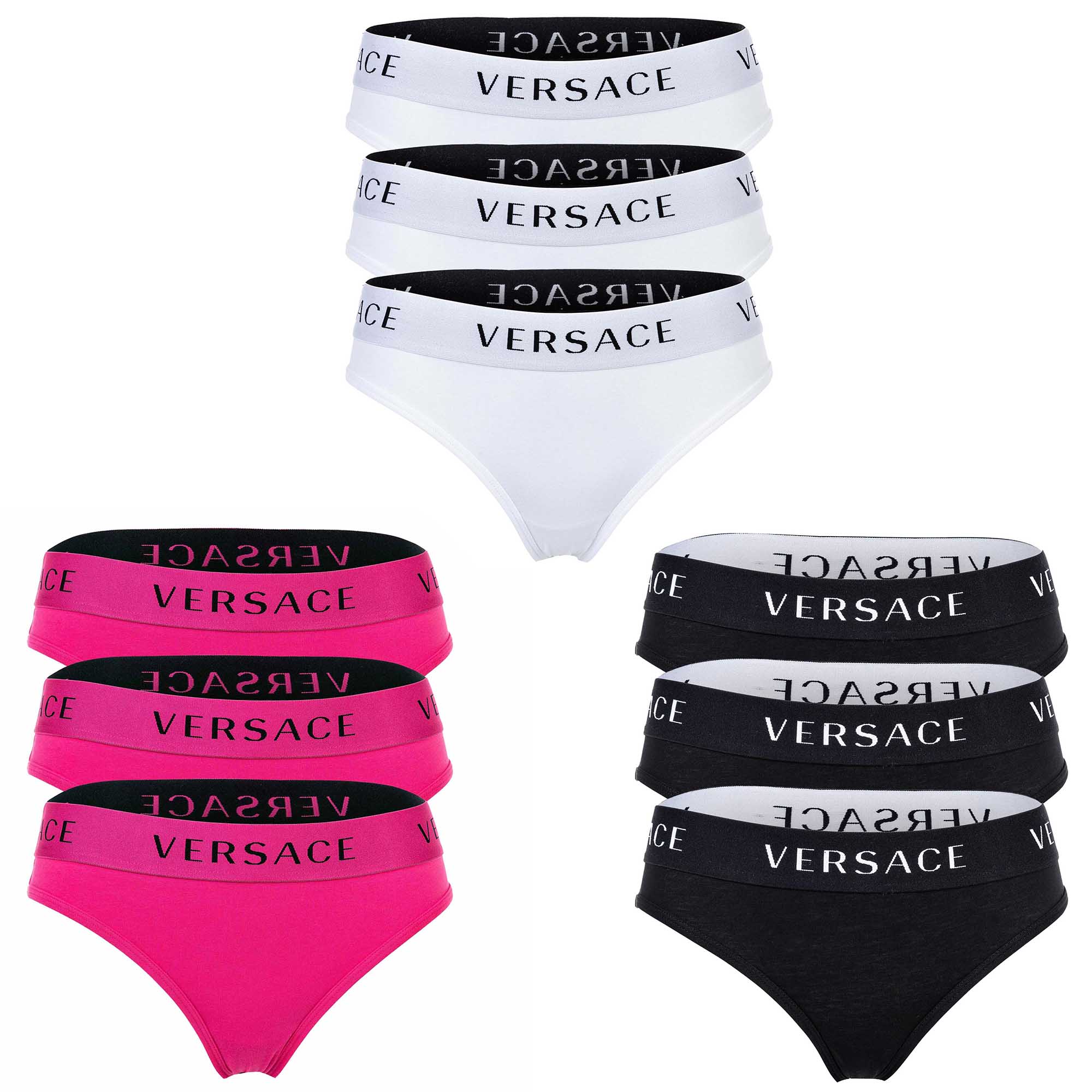 VERSACE Damen Slips 3er Pack - Unterwäsche, Unterhose, Baumwolle, Logobund, einfarbig