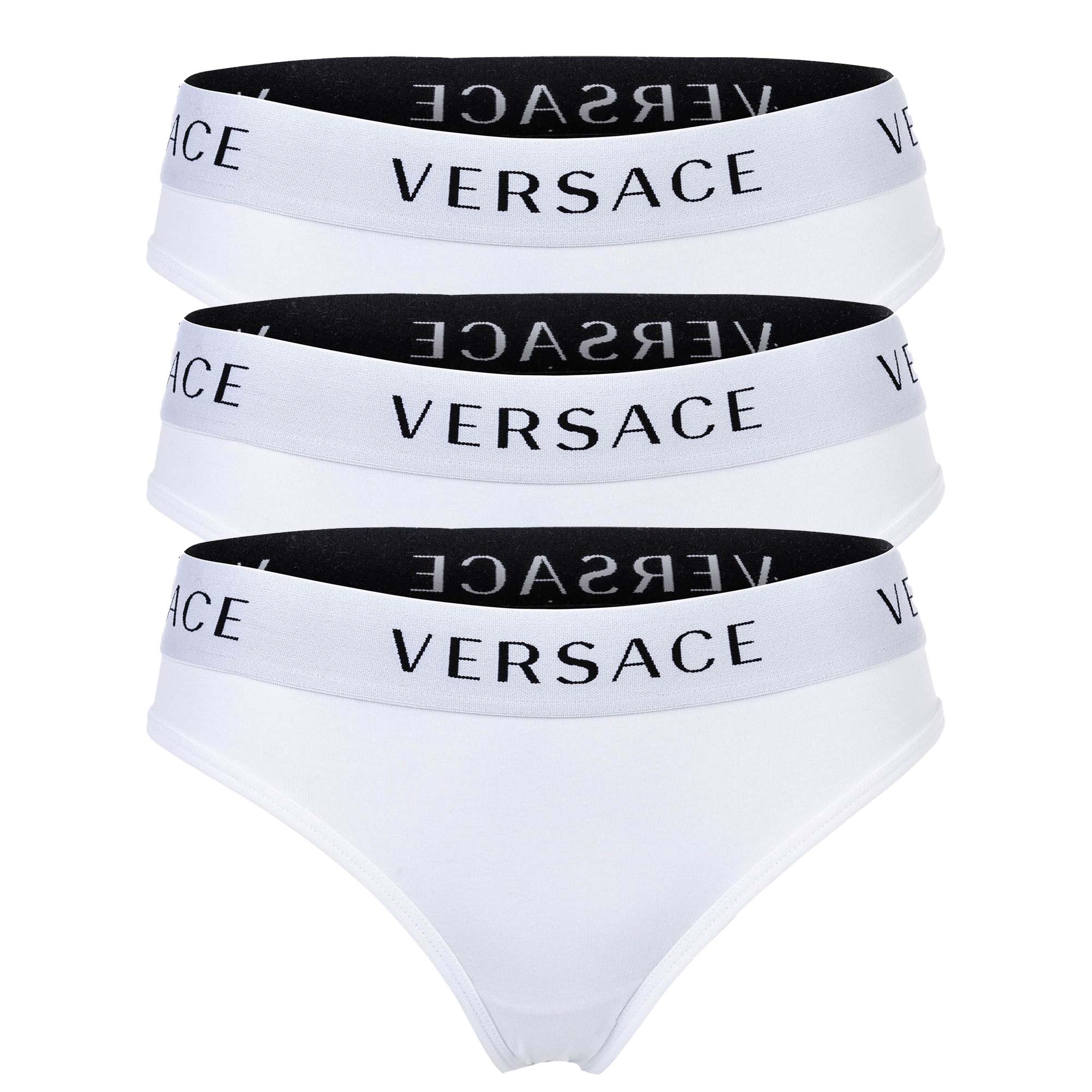 VERSACE Damen Slips 3er Pack - Unterwäsche, Unterhose, Baumwolle, Logobund, einfarbig