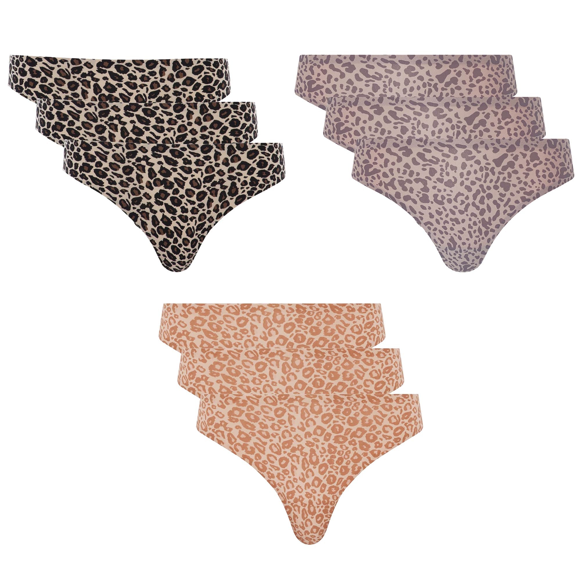 Chantelle Damen Tanga, 3er Pack - String, SoftStretch, nahtlos, unsichtbar, Einheitsgröße 36-44, Leopard-Muster