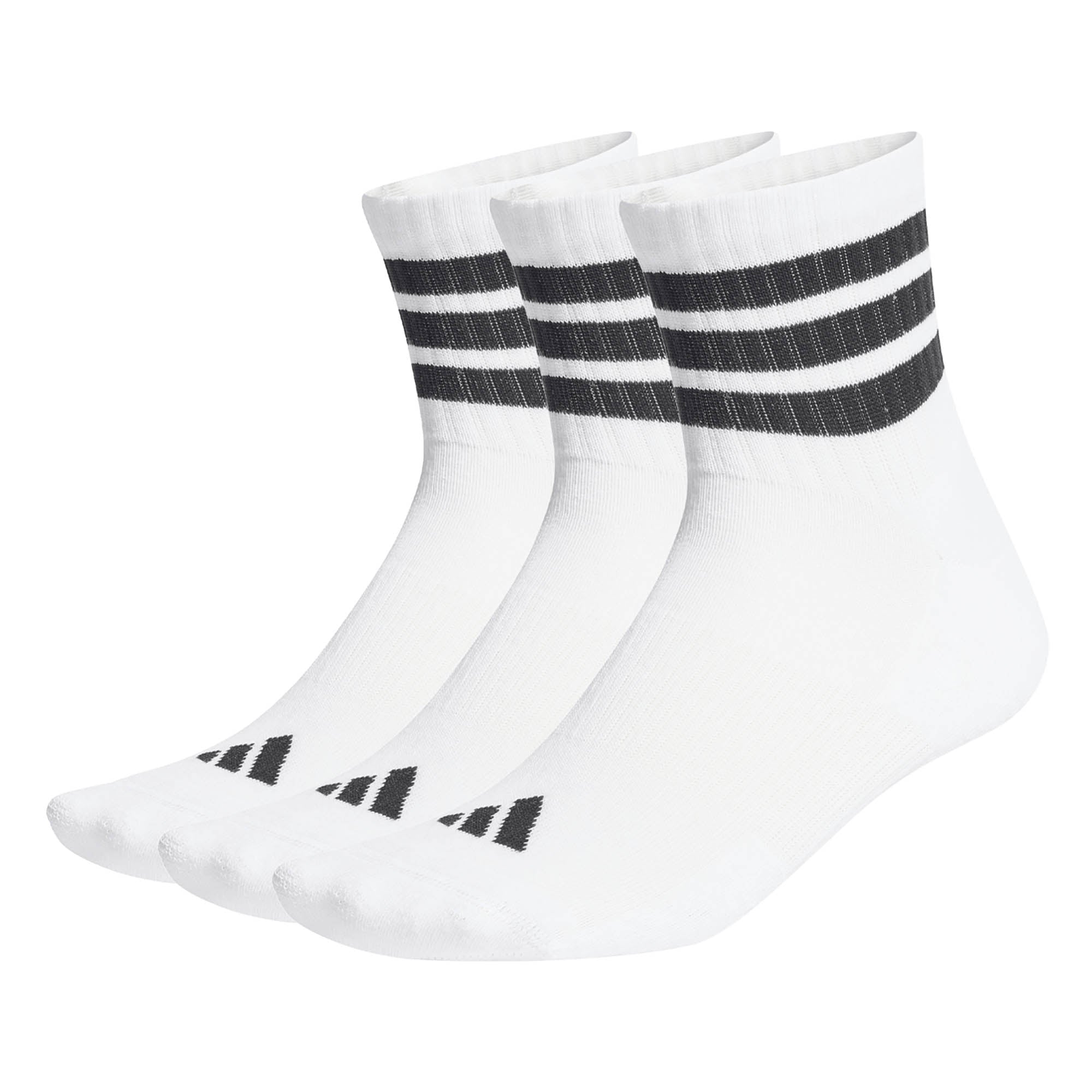 adidas Unisex Quartersocken, 3er Pack - 3-Stripes Cushioned Sportswear Mid-Cut Socks, Logo, Streifen, gepolstert