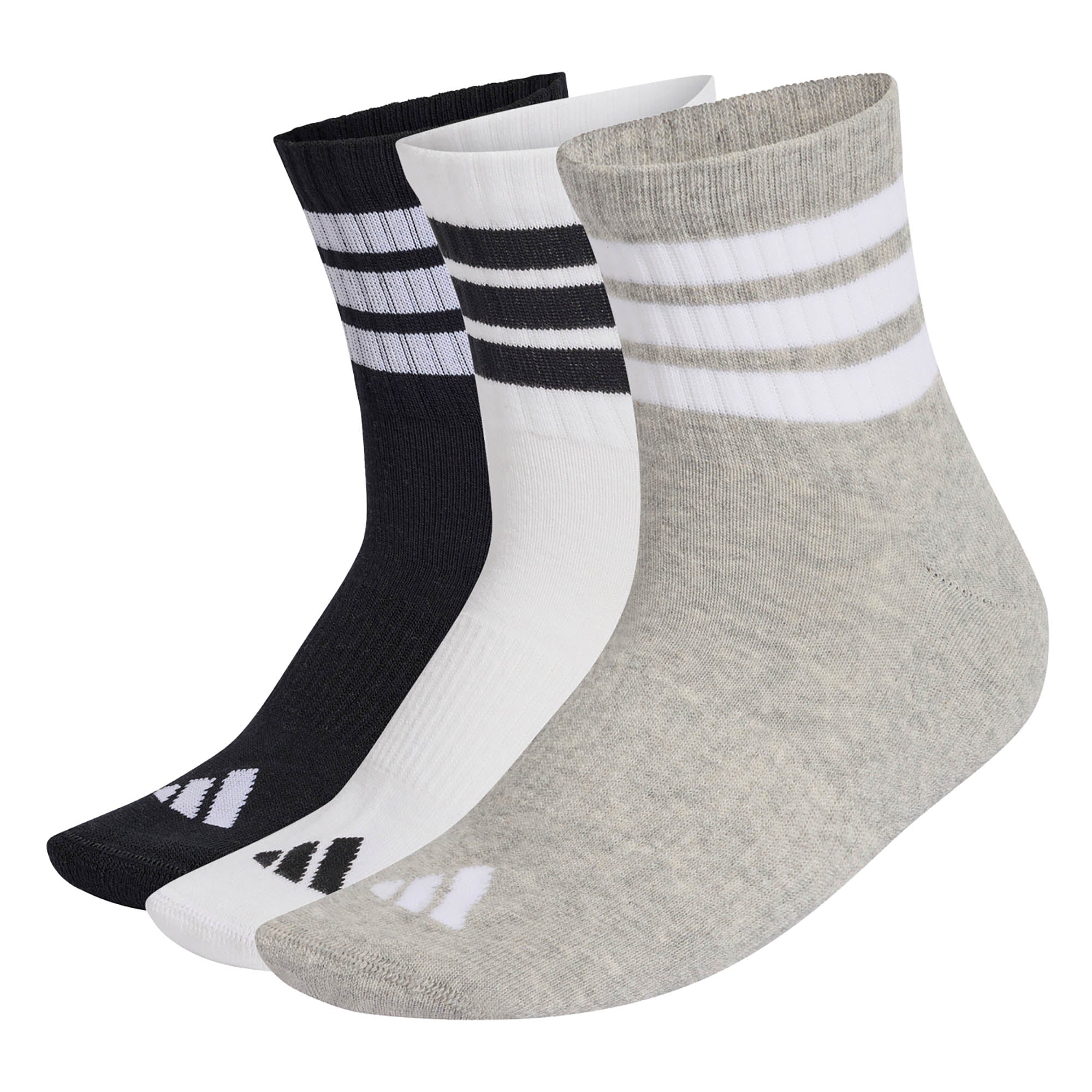 adidas Unisex Quartersocken, 3er Pack - 3-Stripes Cushioned Sportswear Mid-Cut Socks, Logo, Streifen, gepolstert